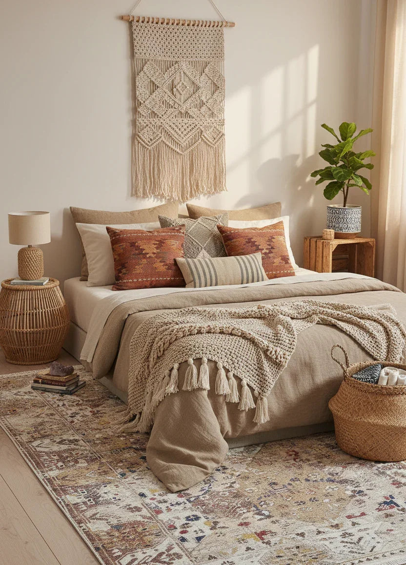 Boho Yatak Odası Dekorasyonu: Huzurlu ve Kişisel Bir Köşe Yaratmak - Pera Halı