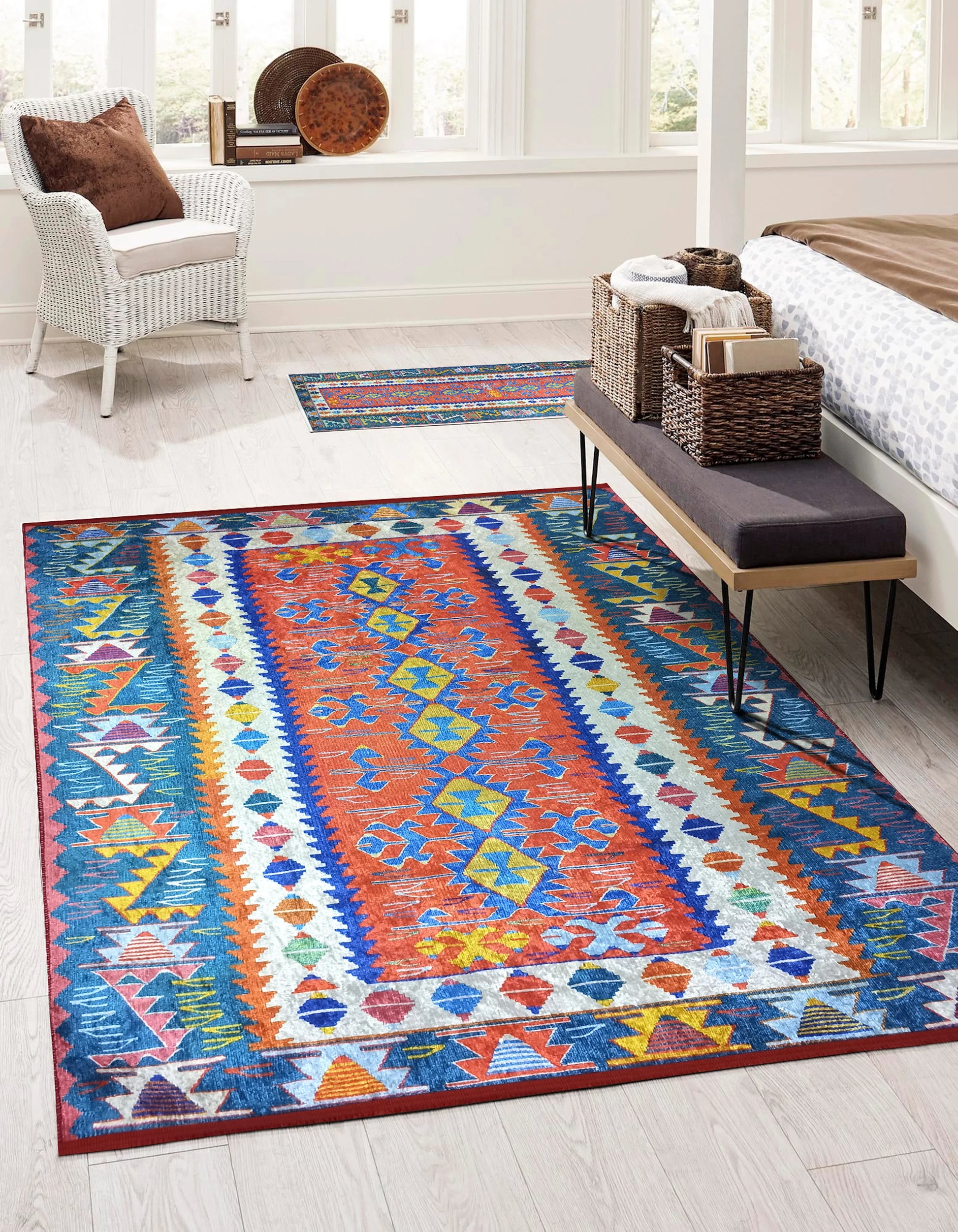 Kilim Tarzı Çok Renkli Modern Çizgili Halı