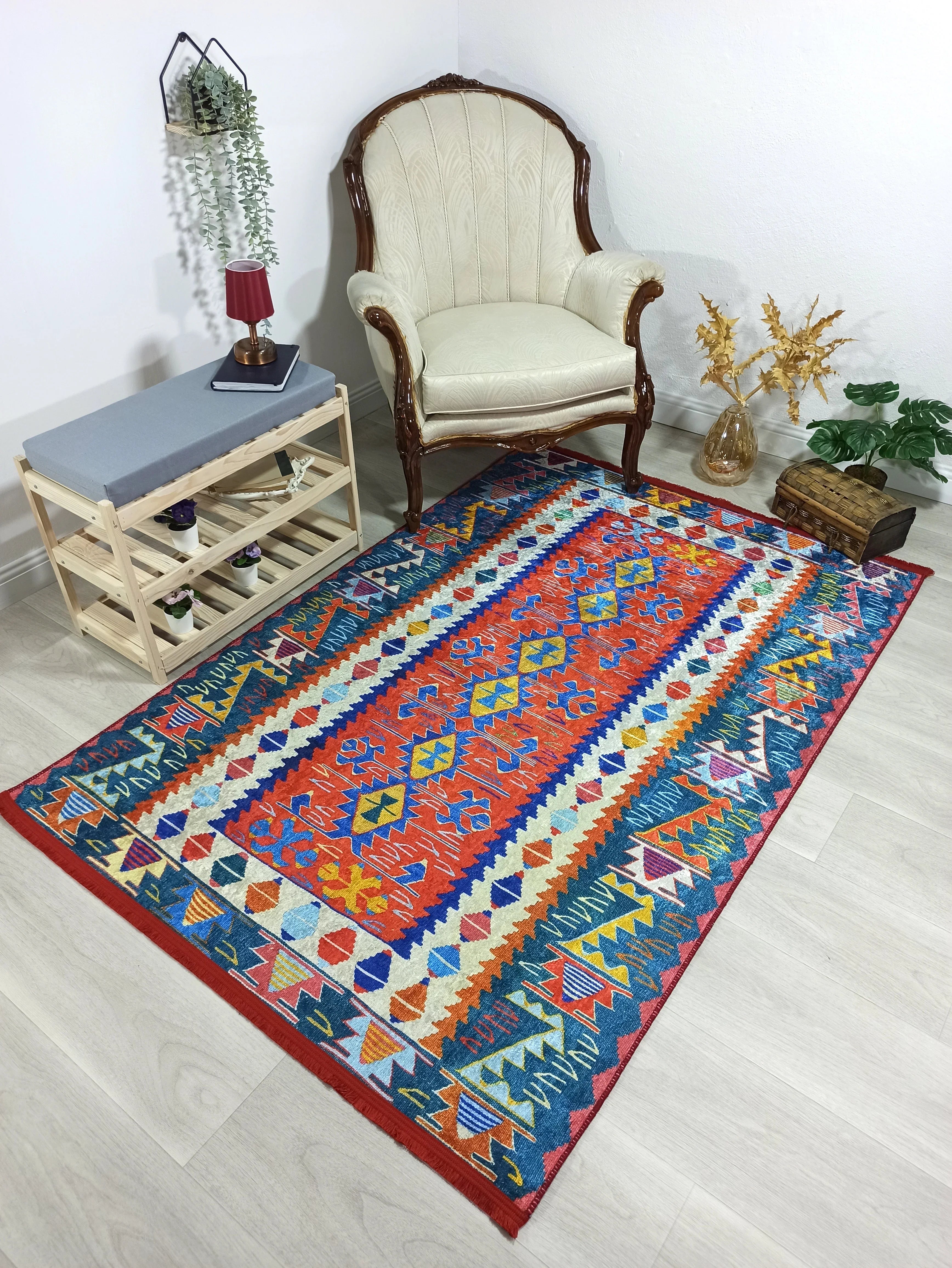 Kilim Tarzı Çok Renkli Modern Çizgili Halı