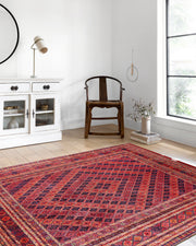 Kiremit Kırmızı ve Lacivert Geometrik Desenli Anadolu Kilim Halı - Pera Halı