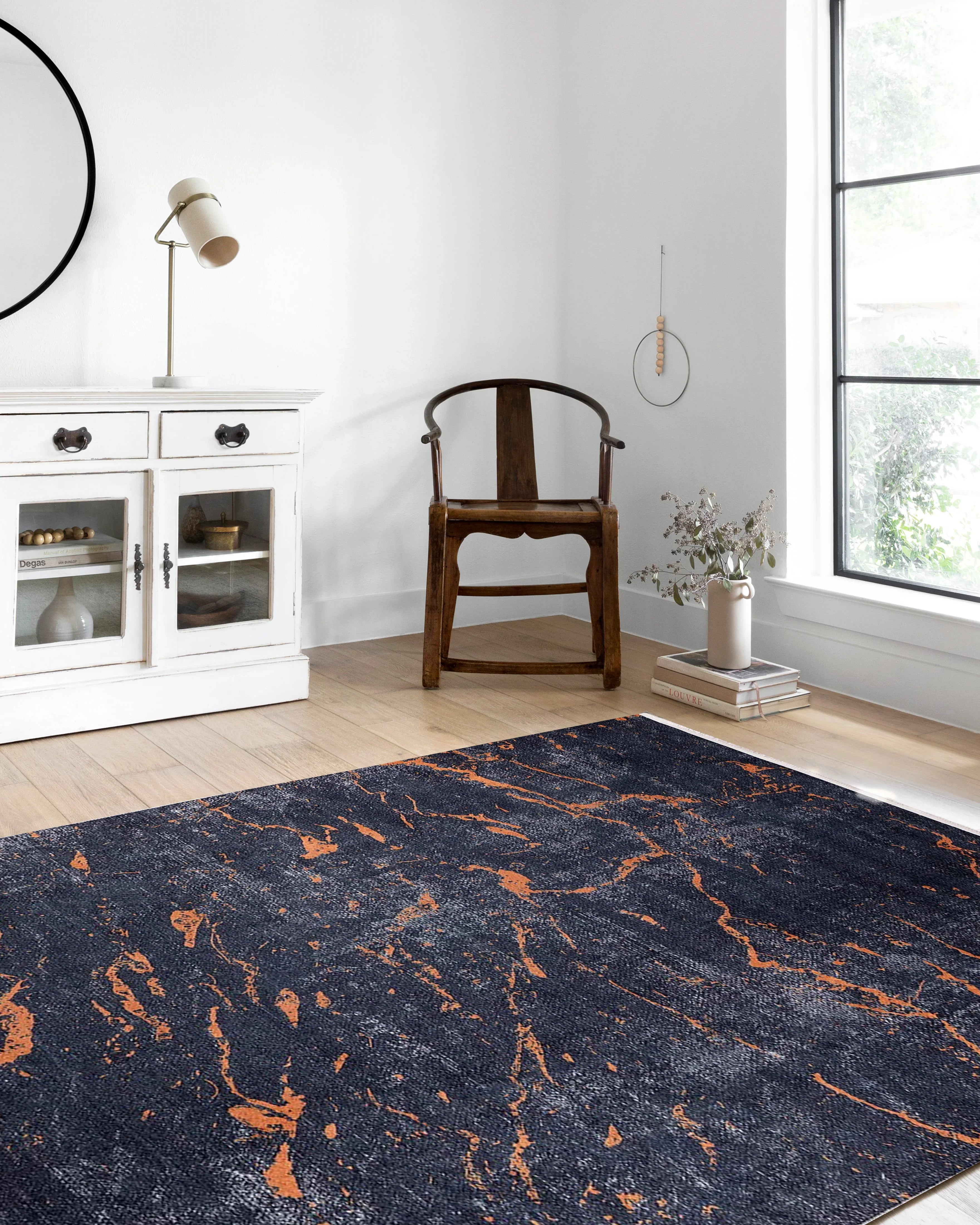 Mermer Desenli Siyah Kahverengi Modern Halı