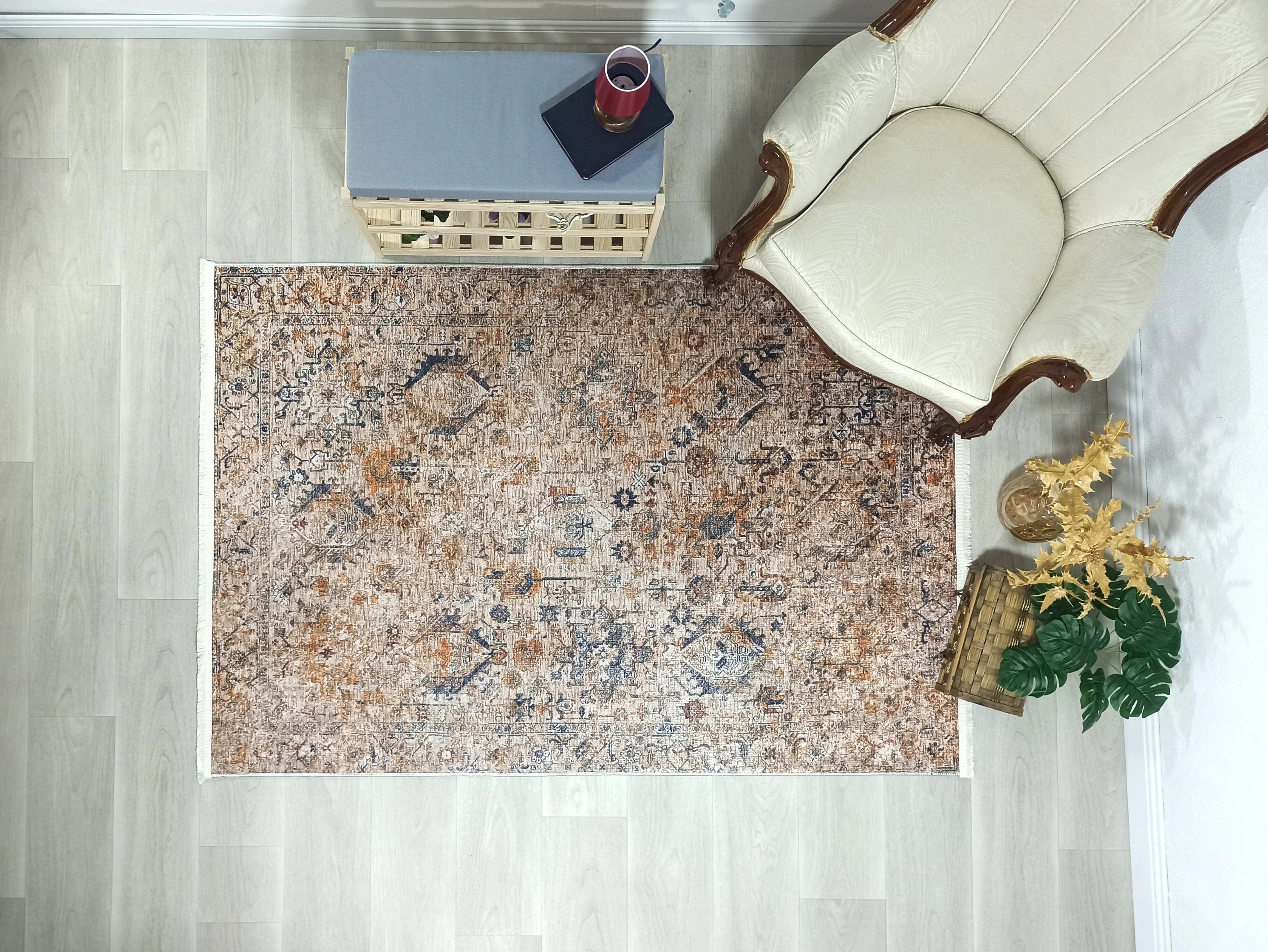 İran Kahverengi Bej Vintage Halı