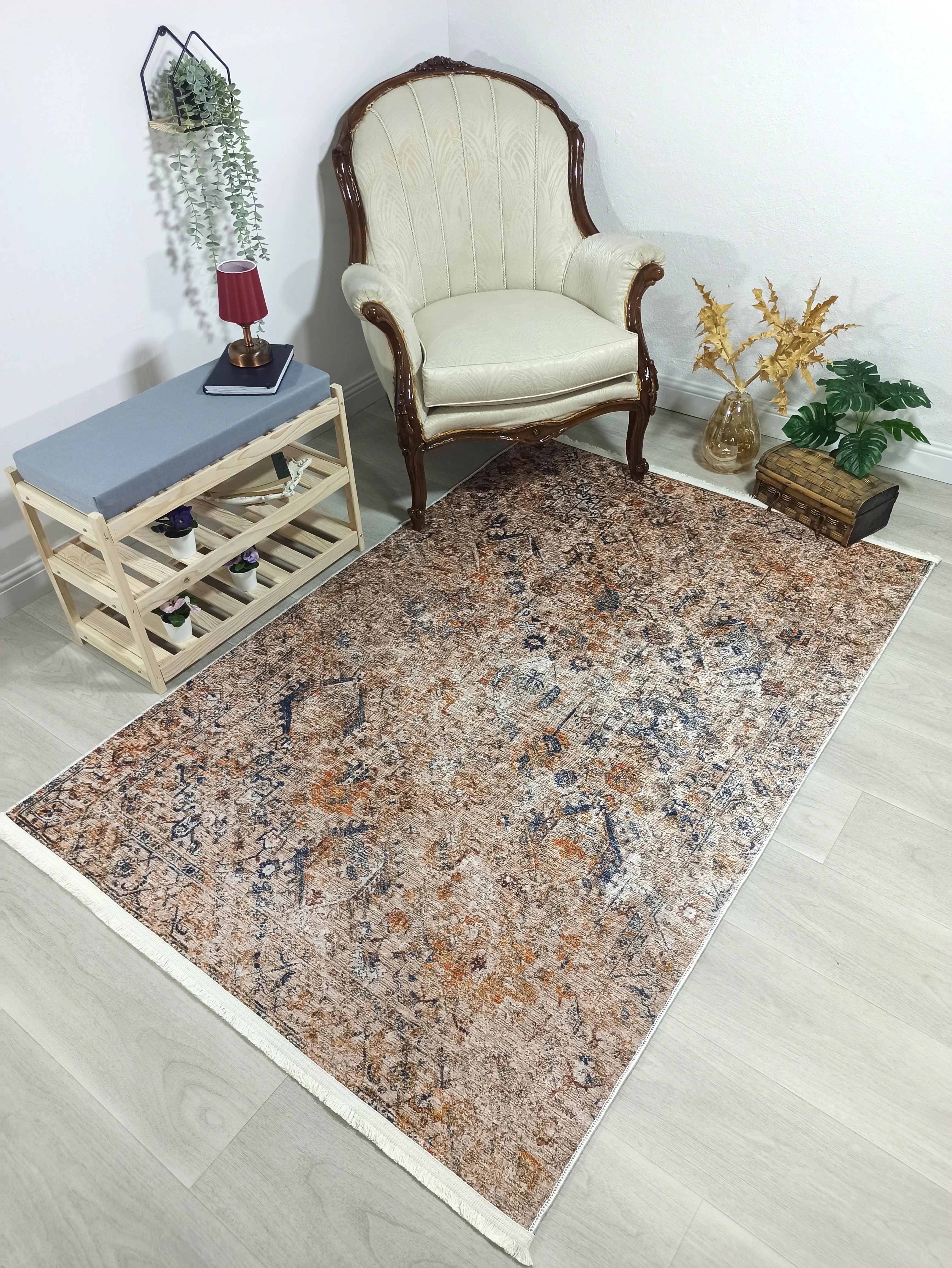 İran Kahverengi Bej Vintage Halı