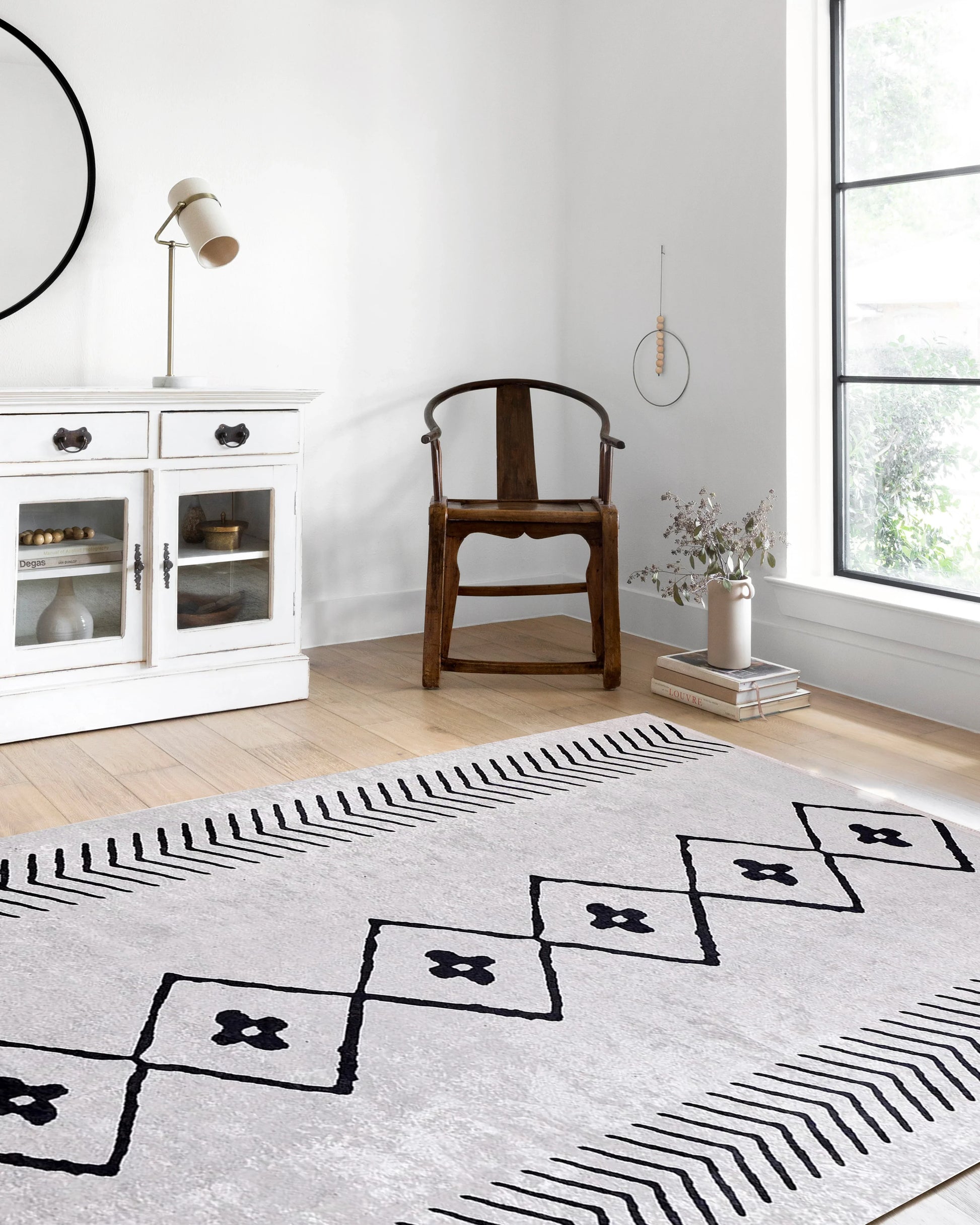 Fas Tarzı Beyaz Siyah Bohem Halı