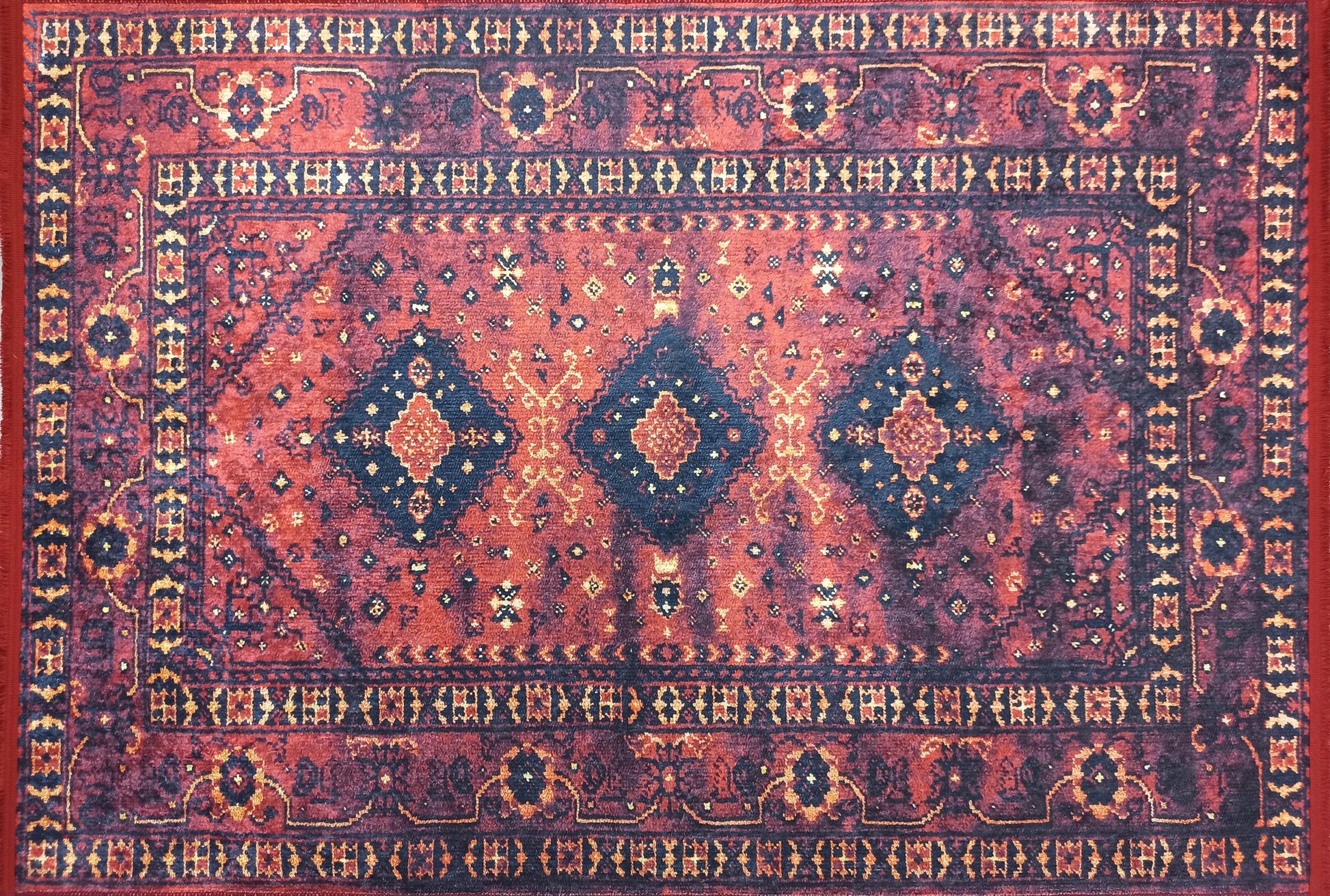 Kırmızı Lacivert Geometrik Desenli Halı - Pera Halı