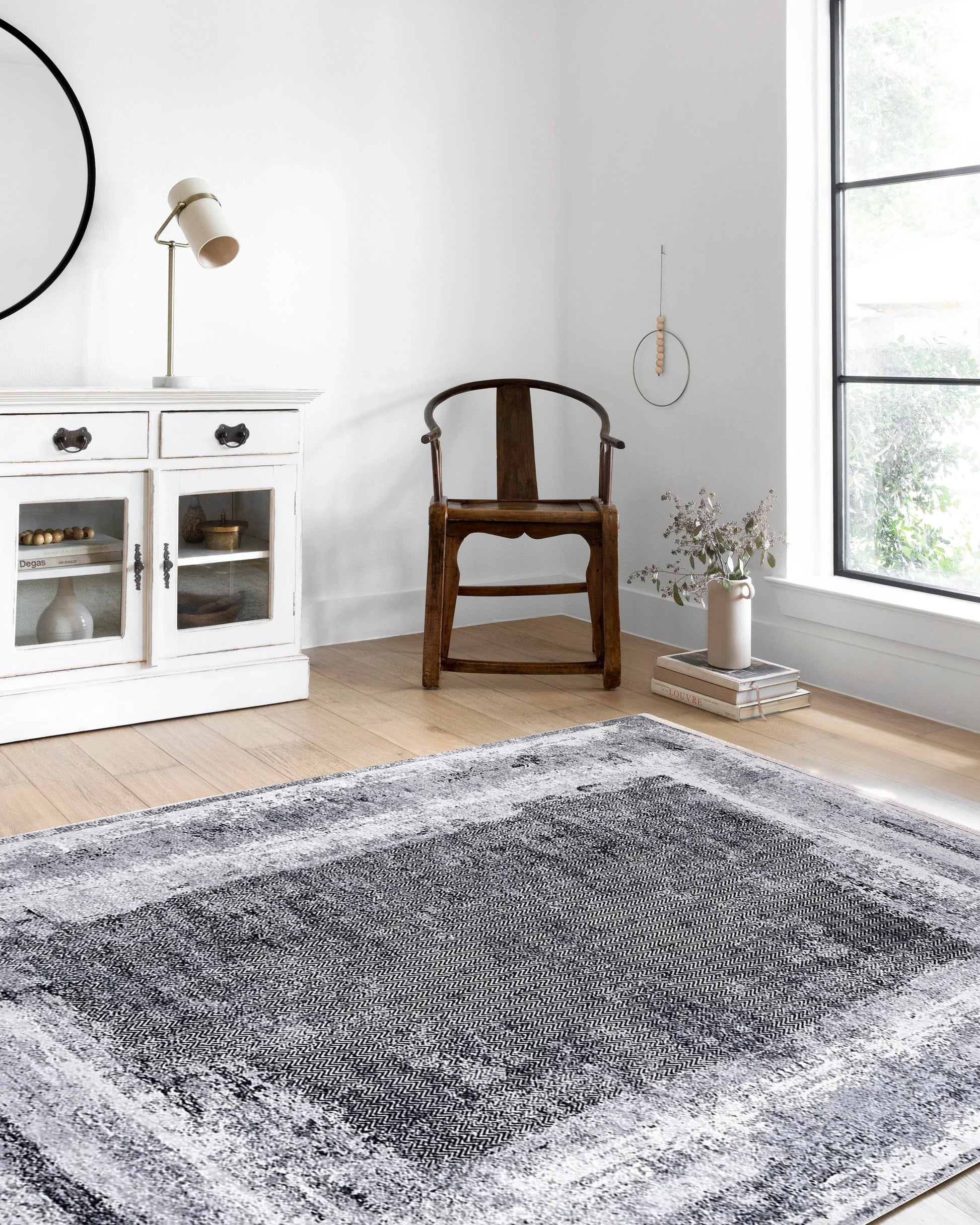 Eskitme Gri Abstract Desenli Halı