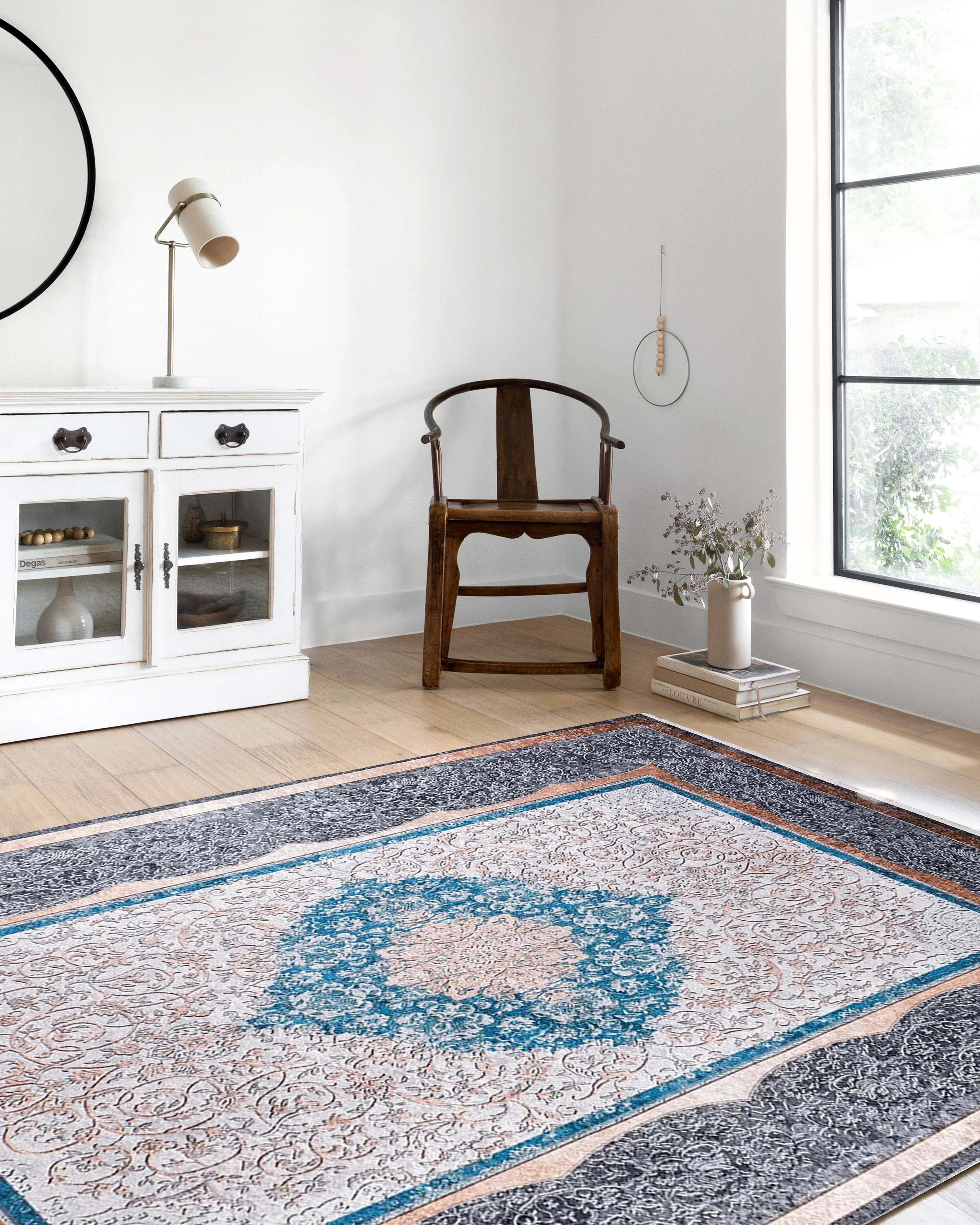 Madalyon Gri Mavi Bej Halı