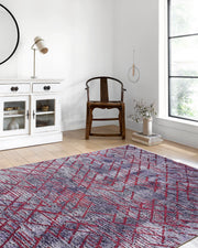 Eskitme Lacivert Kırmızı Bohem Halı