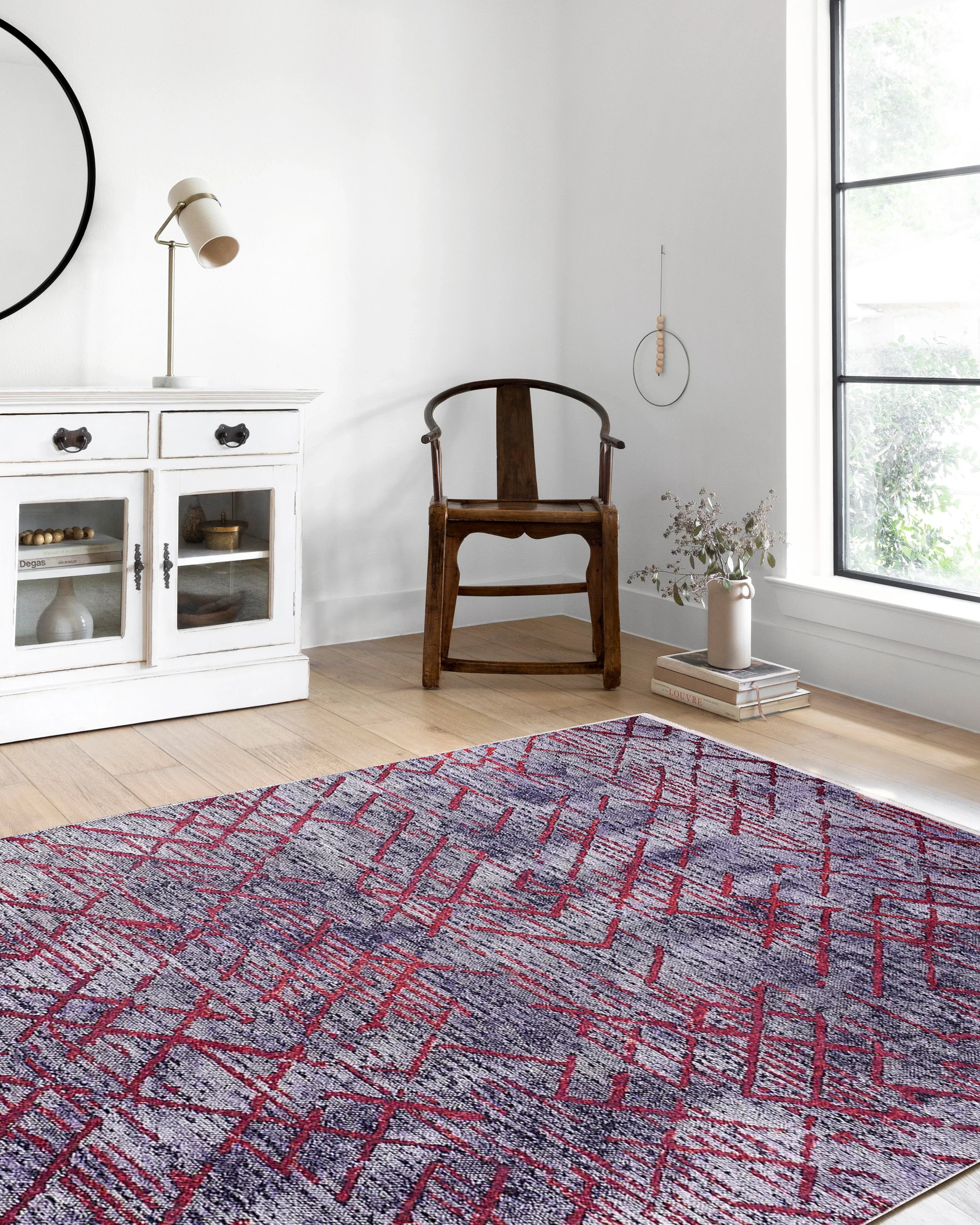 Eskitme Lacivert Kırmızı Bohem Halı