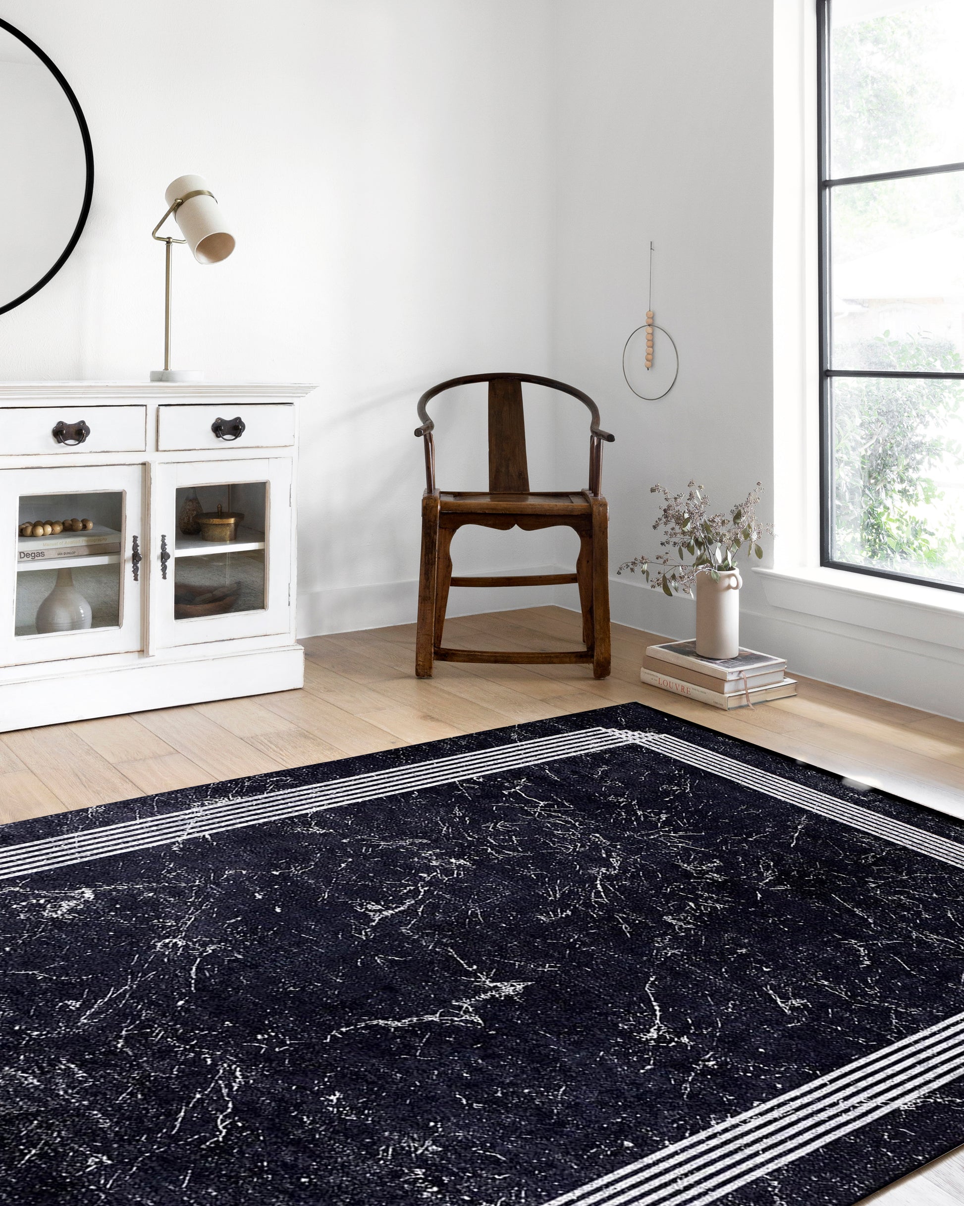 Mermer Desenli Modern Siyah Halı - Pera Halı