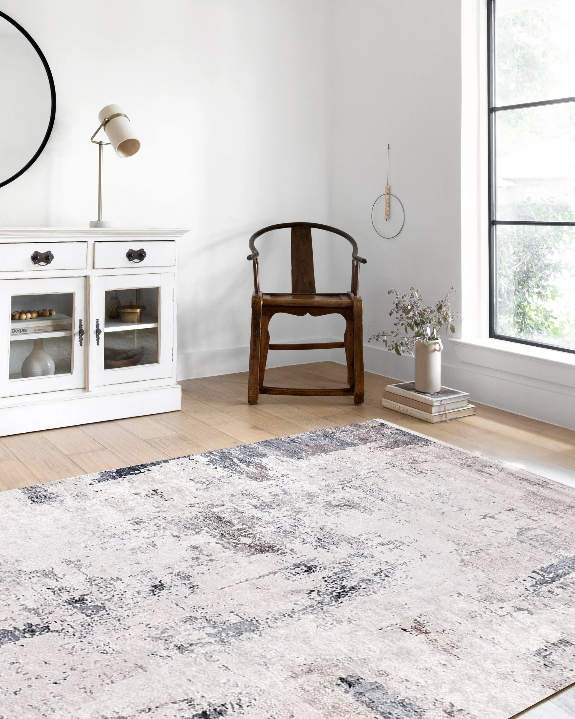 Eskitme Gri Krem Abstract Desenli Halı