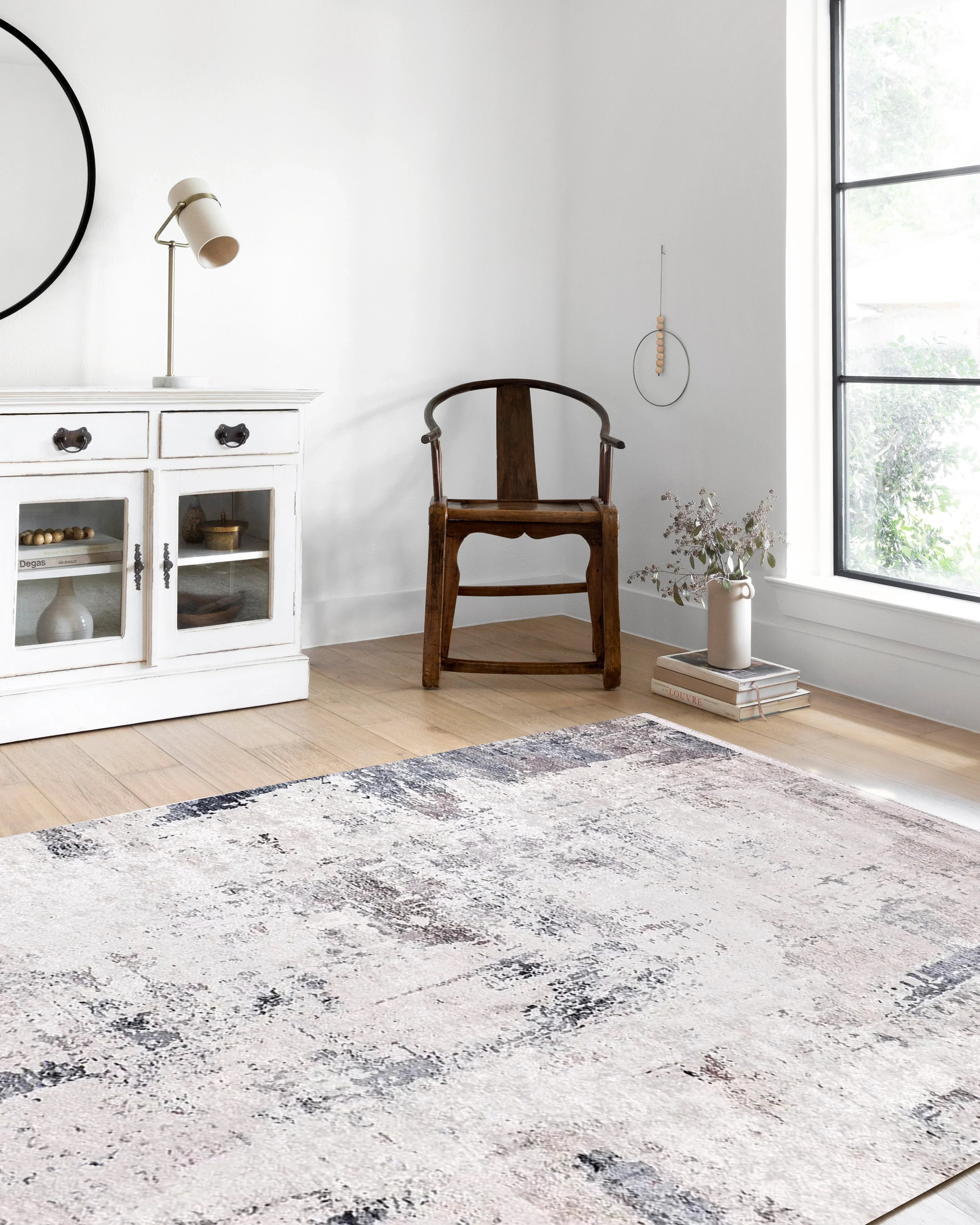 Eskitme Gri Krem Abstract Desenli Halı