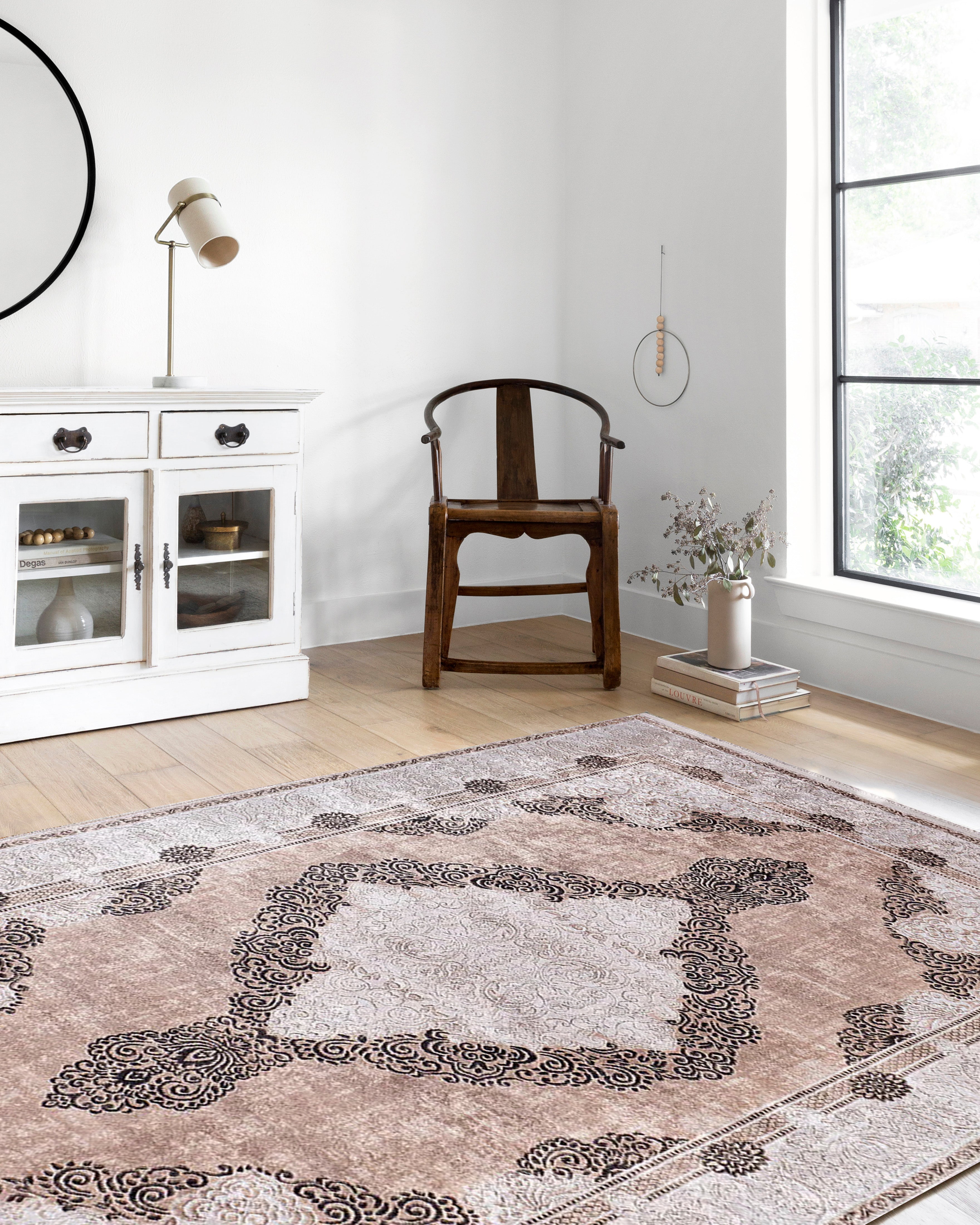 Bej Pembe Eskitme Kahverengi Kilim Halı - Pera Halı