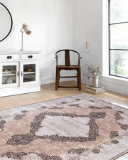 Bej Pembe Eskitme Kahverengi Kilim Halı