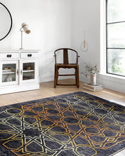 Selçuklu Desenli Geometrik Siyah Altın Halı