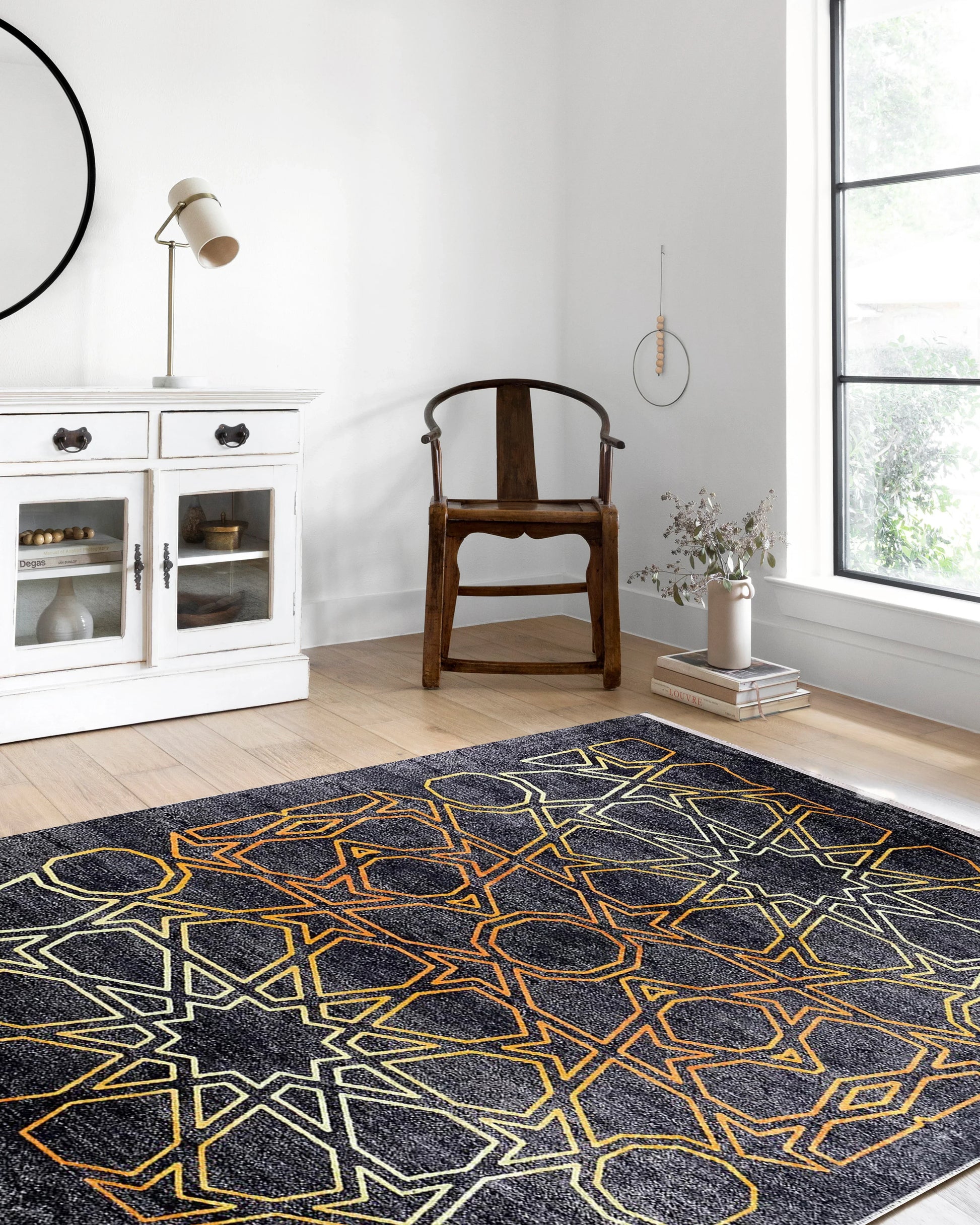 Selçuklu Desenli Geometrik Siyah Altın Halı