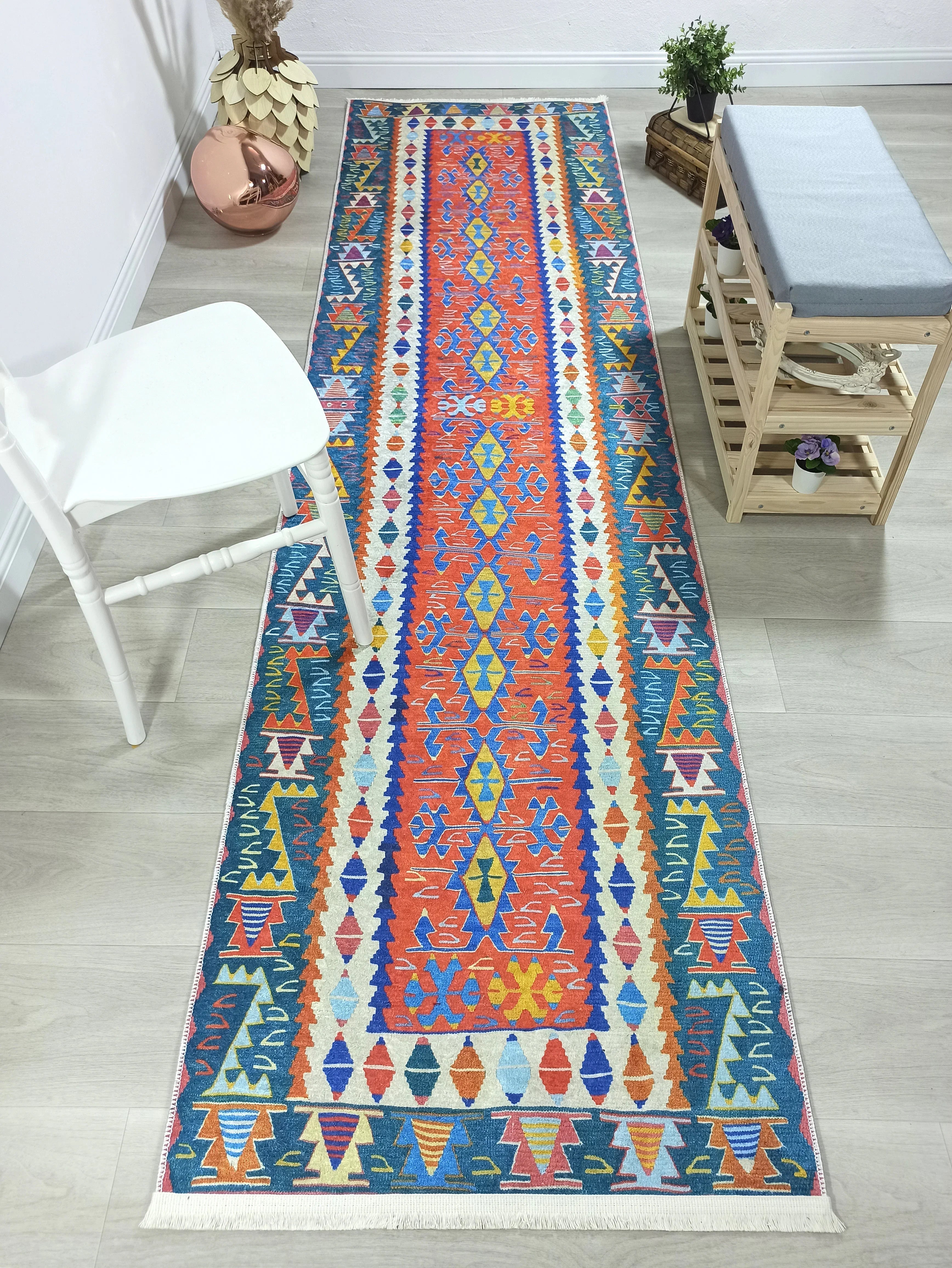 Kilim Tarzı Çok Renkli Modern Çizgili Halı
