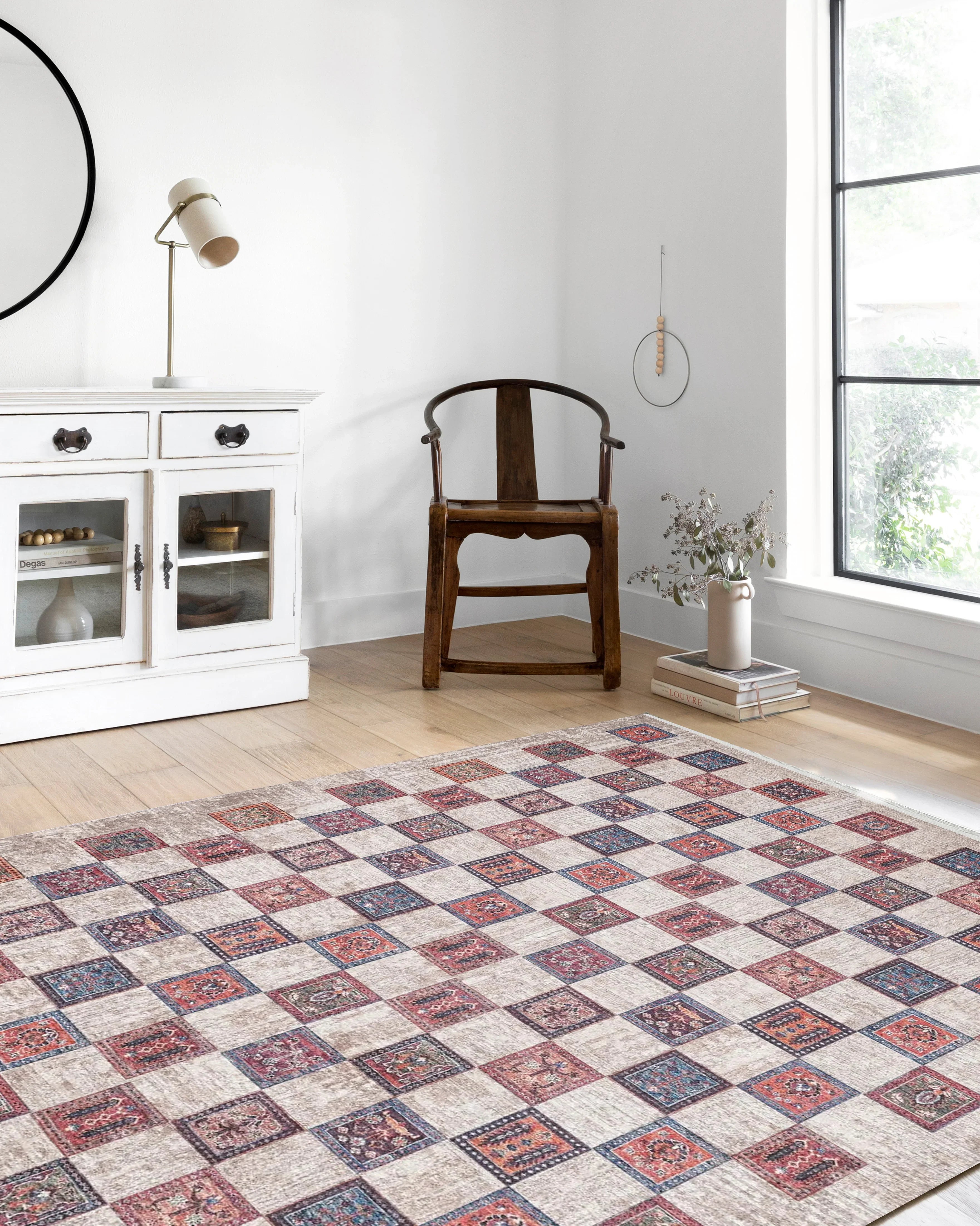 Bej Pembe Gri Geometrik Desenli Halı