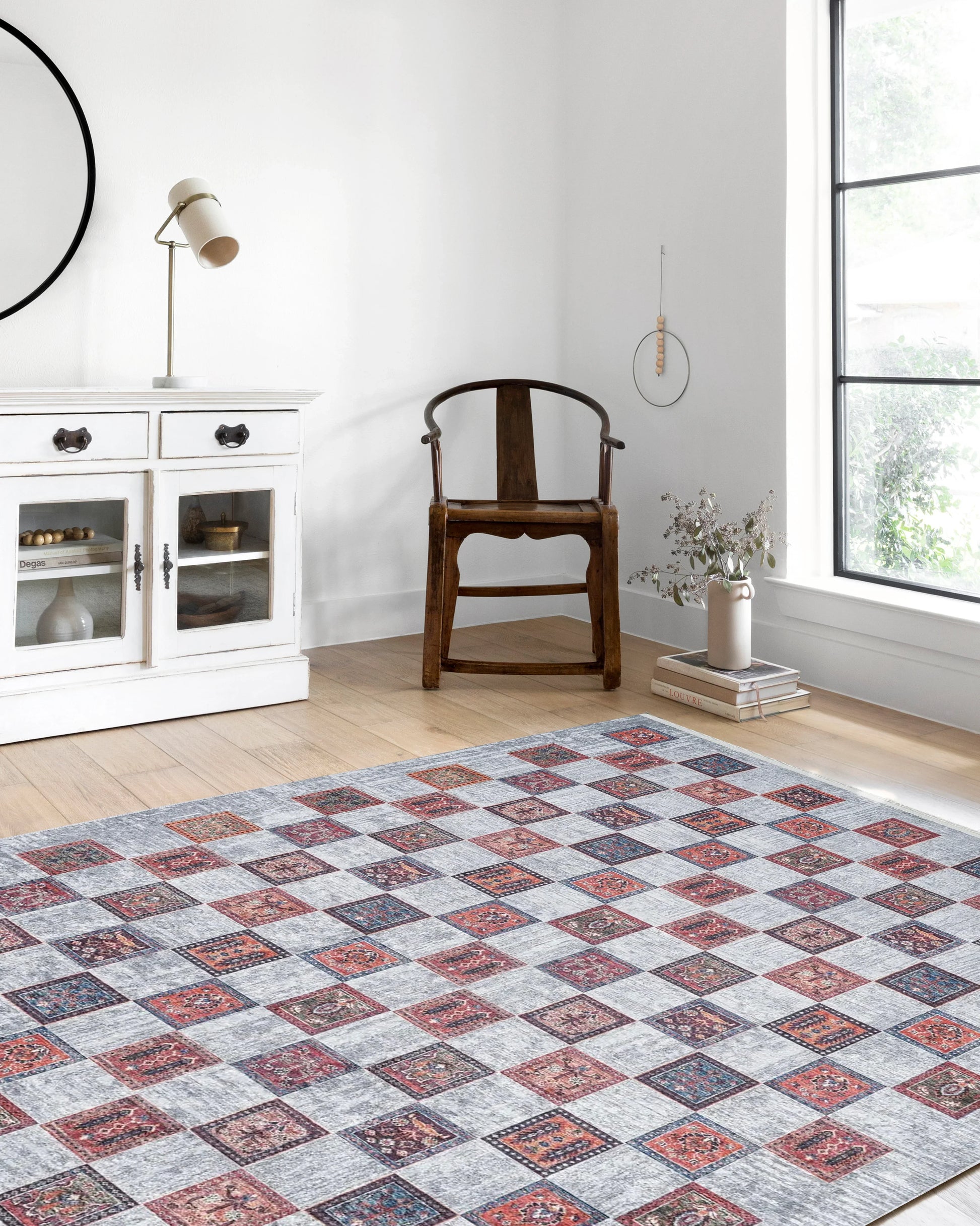 Bej Pembe Gri Geometrik Desenli Halı