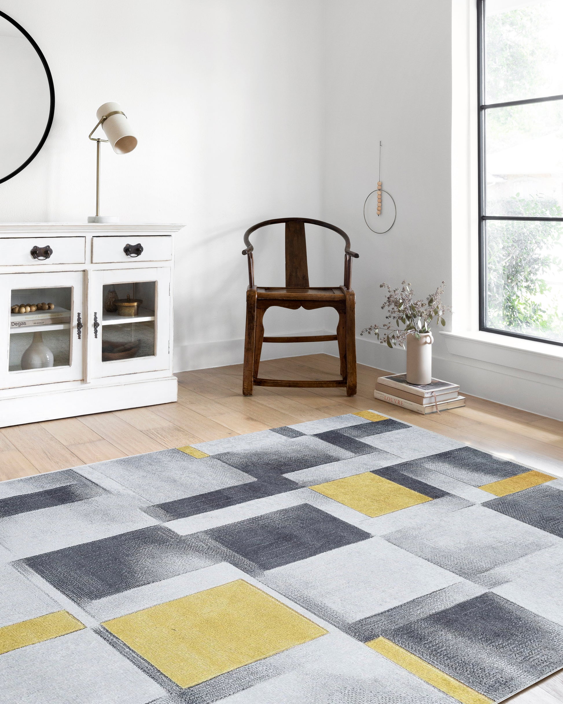 Gri Sarı Modern Geometrik Halı - Pera Halı