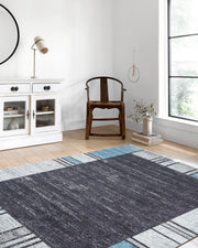 Geometrik Siyah Gri Mavi Halı