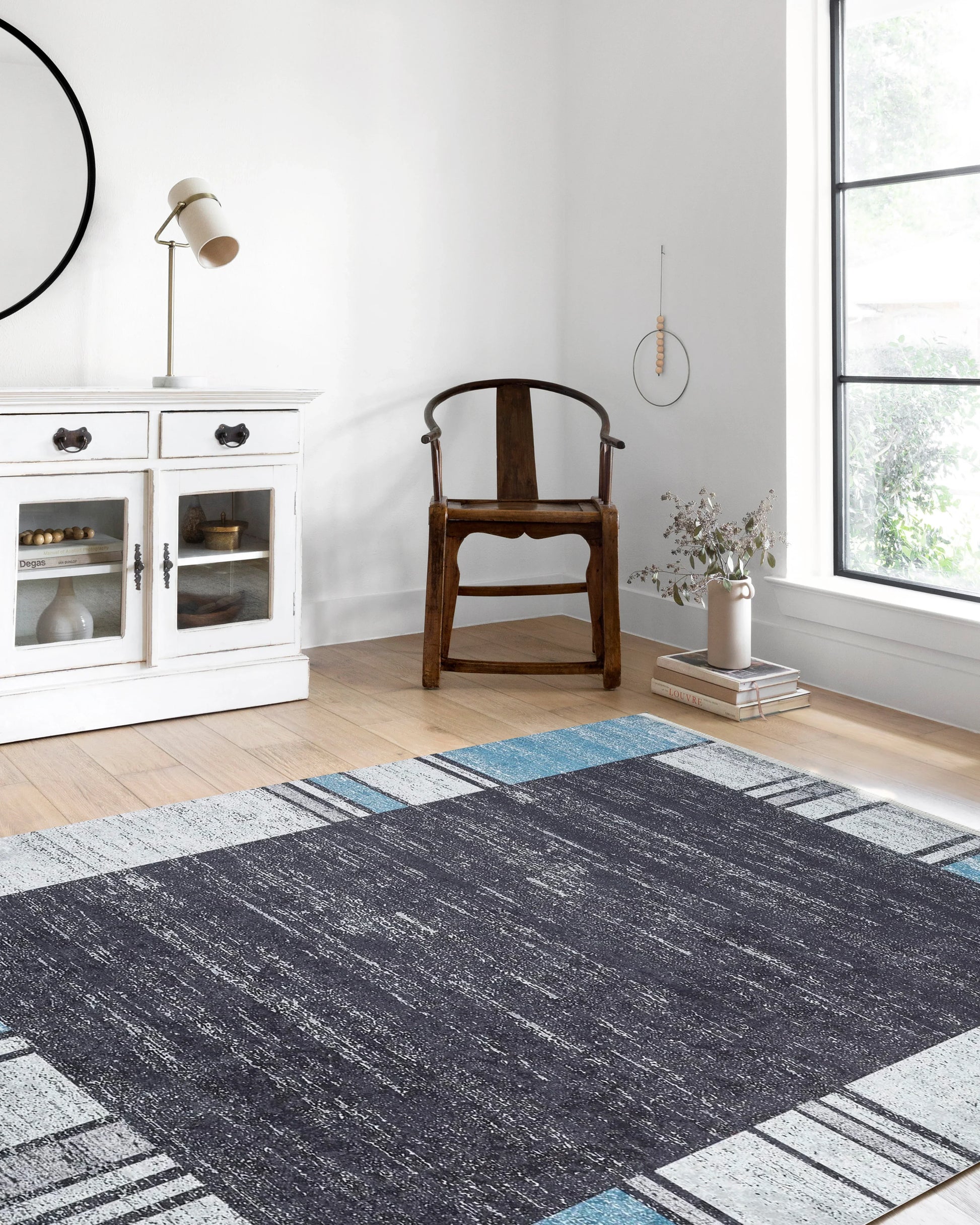 Geometrik Siyah Gri Mavi Halı