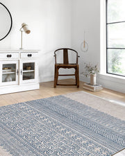 Bej Mavi Etnik Desenli Geometrik Anadolu Kilim Halı