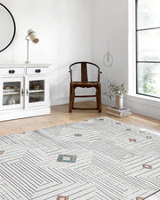 Gri Geometrik Modern Antika Vintage Lüks Halı