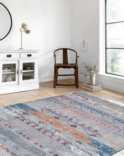 Gri Bej Renkli Geometrik Desenli Anadolu Kilim Halı