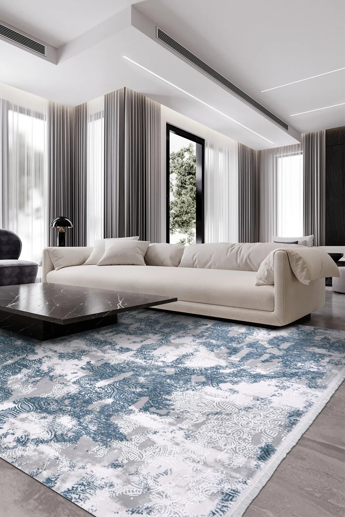 Moderner Teppich mit blau-grauem Used-Look-Muster – Pera Halı