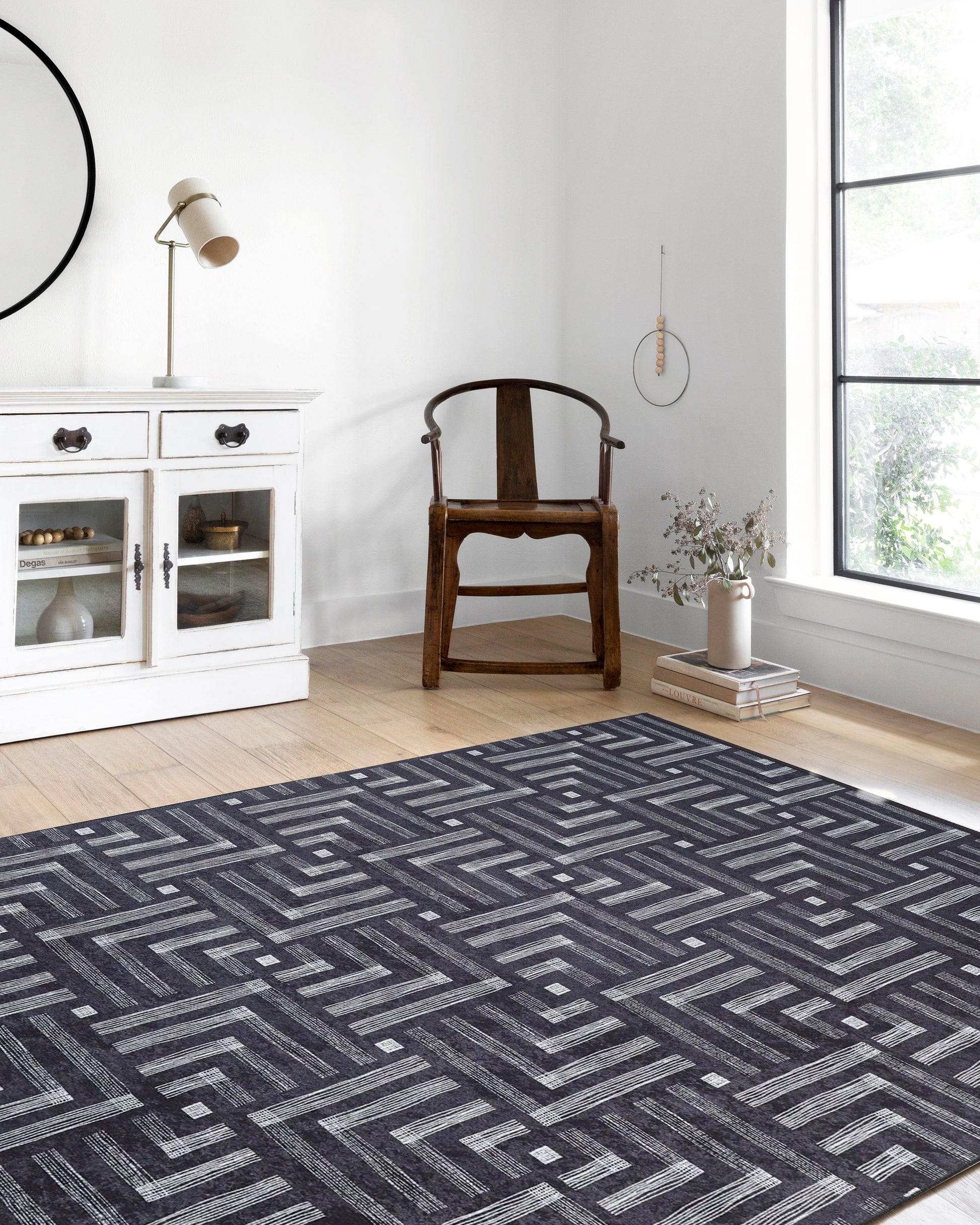 Geometrik Desenli Bej Kahverengi - Siyah Beyaz Modern Halı - Pera Halı