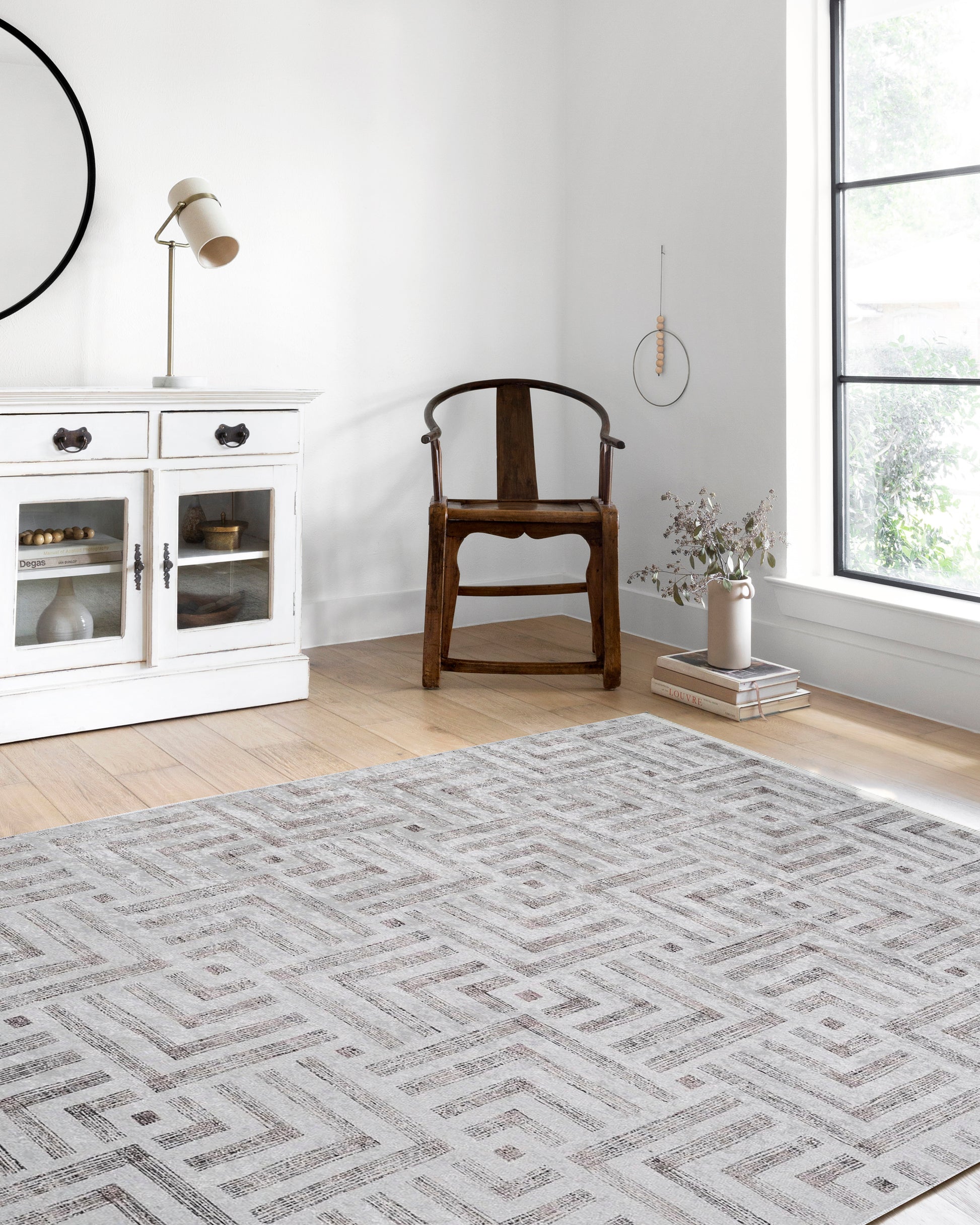 Geometrik Desenli Bej Kahverengi - Siyah Beyaz Modern Halı - Pera Halı