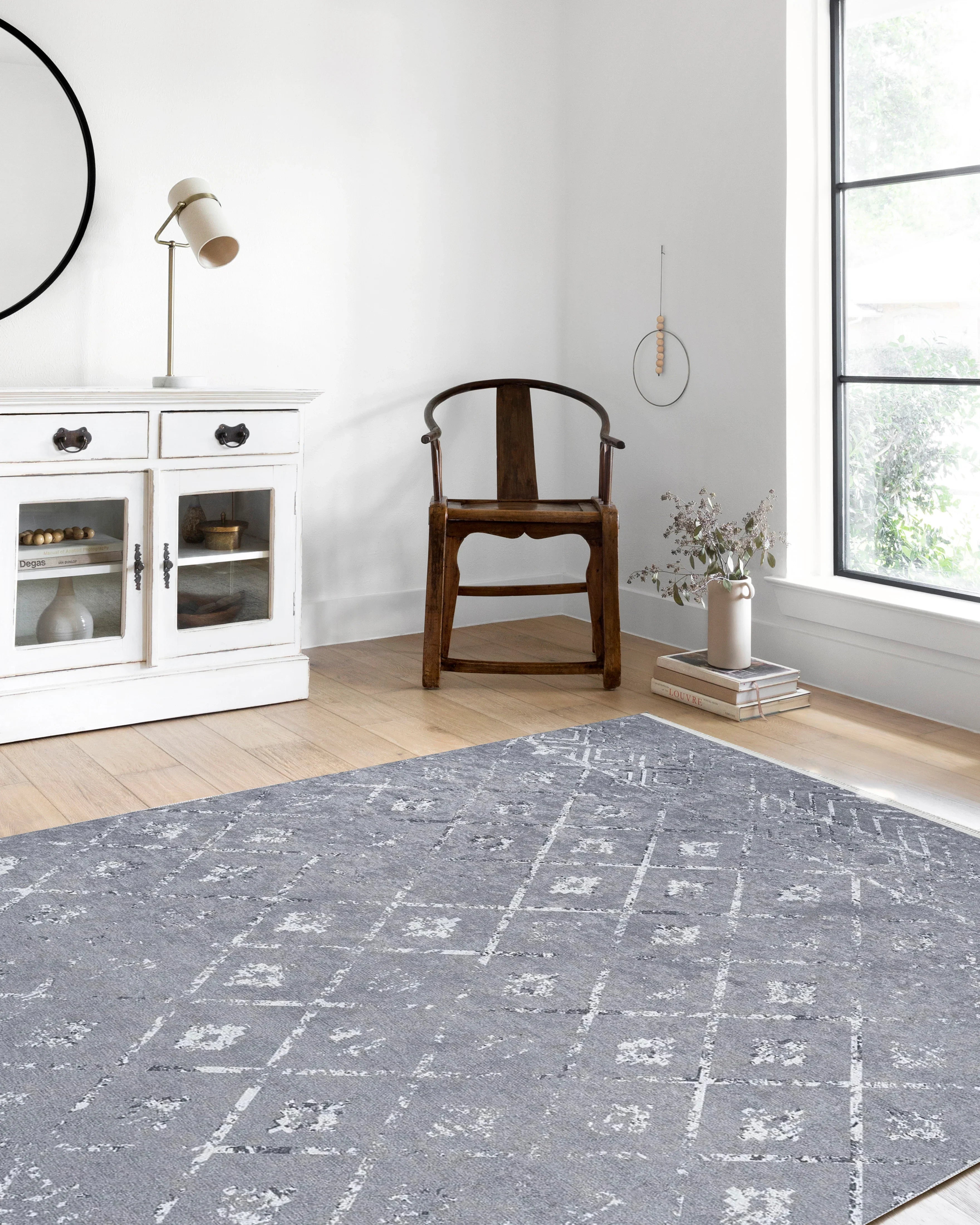 Gri Geometrik Antika Benzersiz Vintage Halı