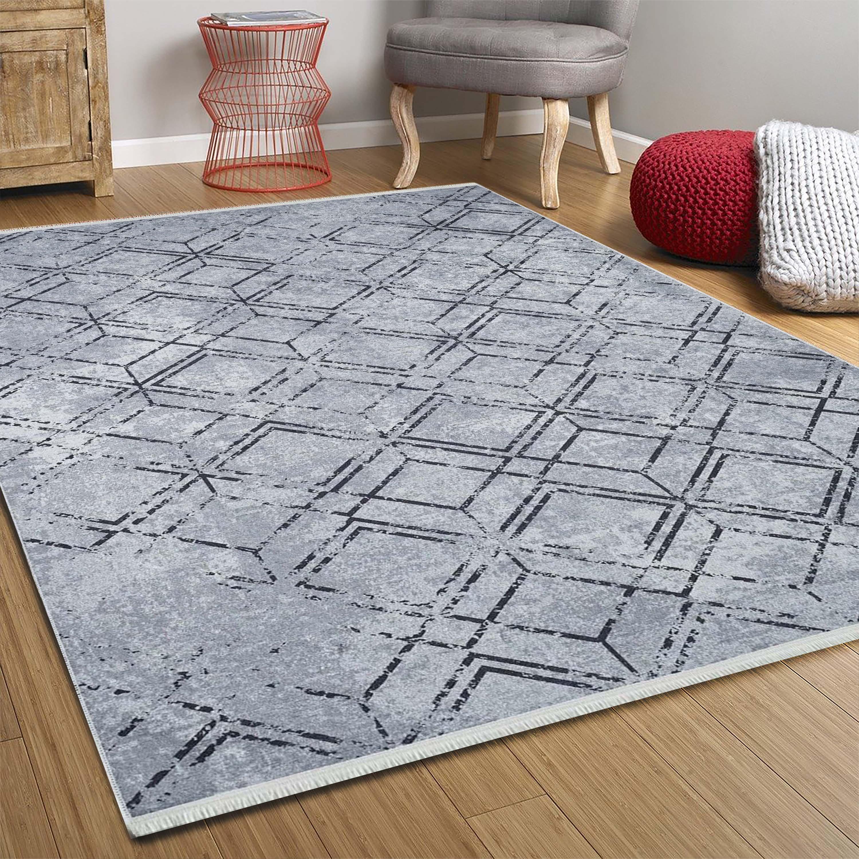 Gri Geometrik Vintage Antika Halı