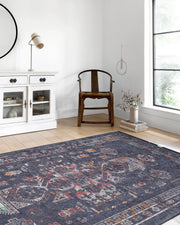 Etnik Desenli Siyah Koyu Gri Halı