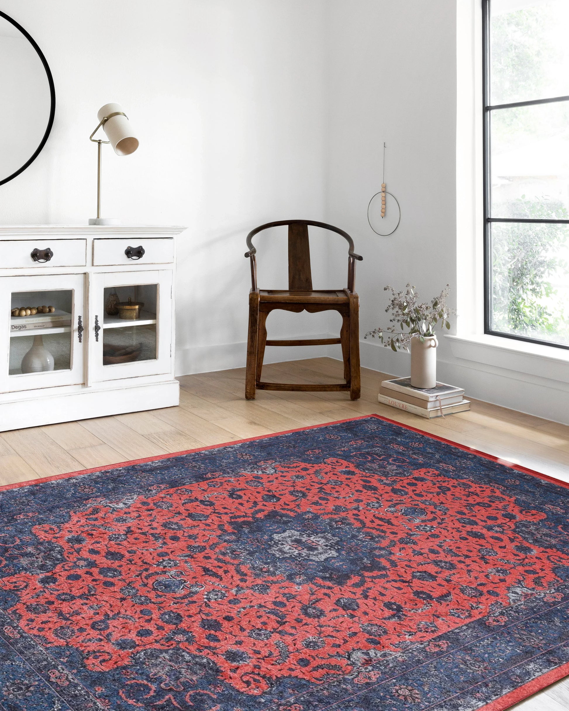 Soho Çiçek Desenli Geleneksel Kırmızı Lacivert Vintage Halı