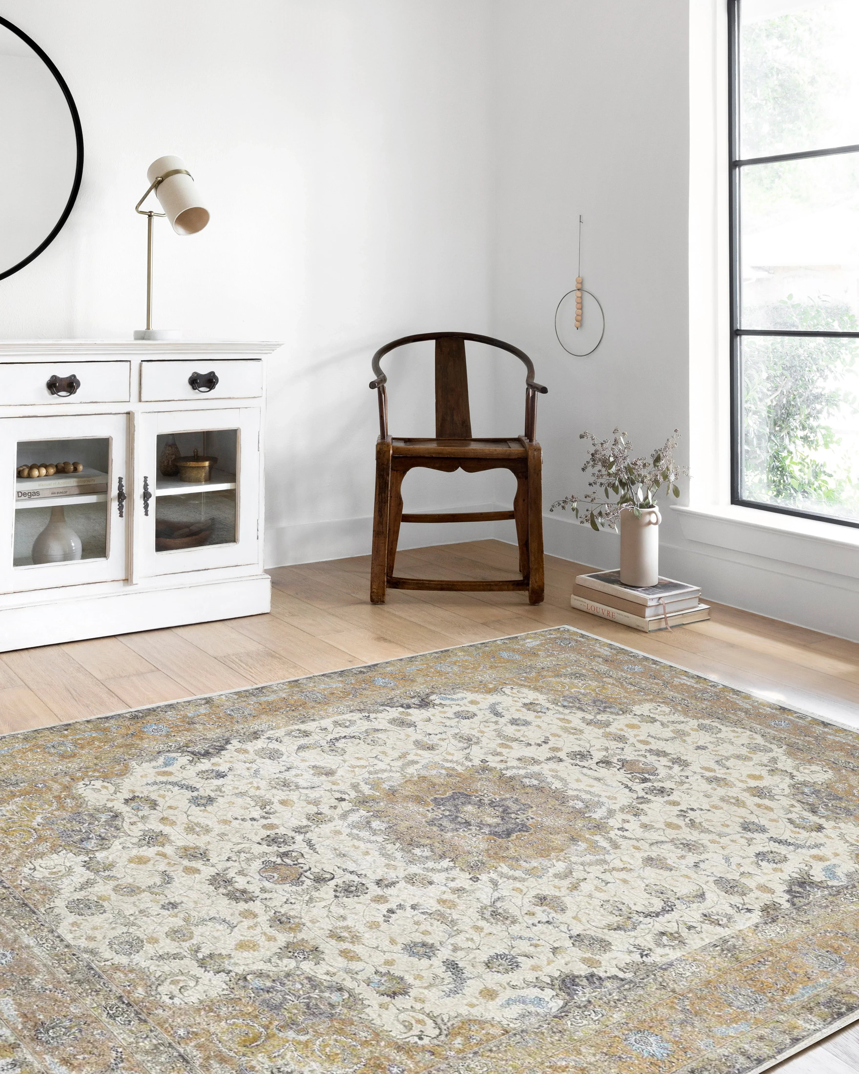 Çiçek Desenli Geleneksel Sarı Vintage Halı