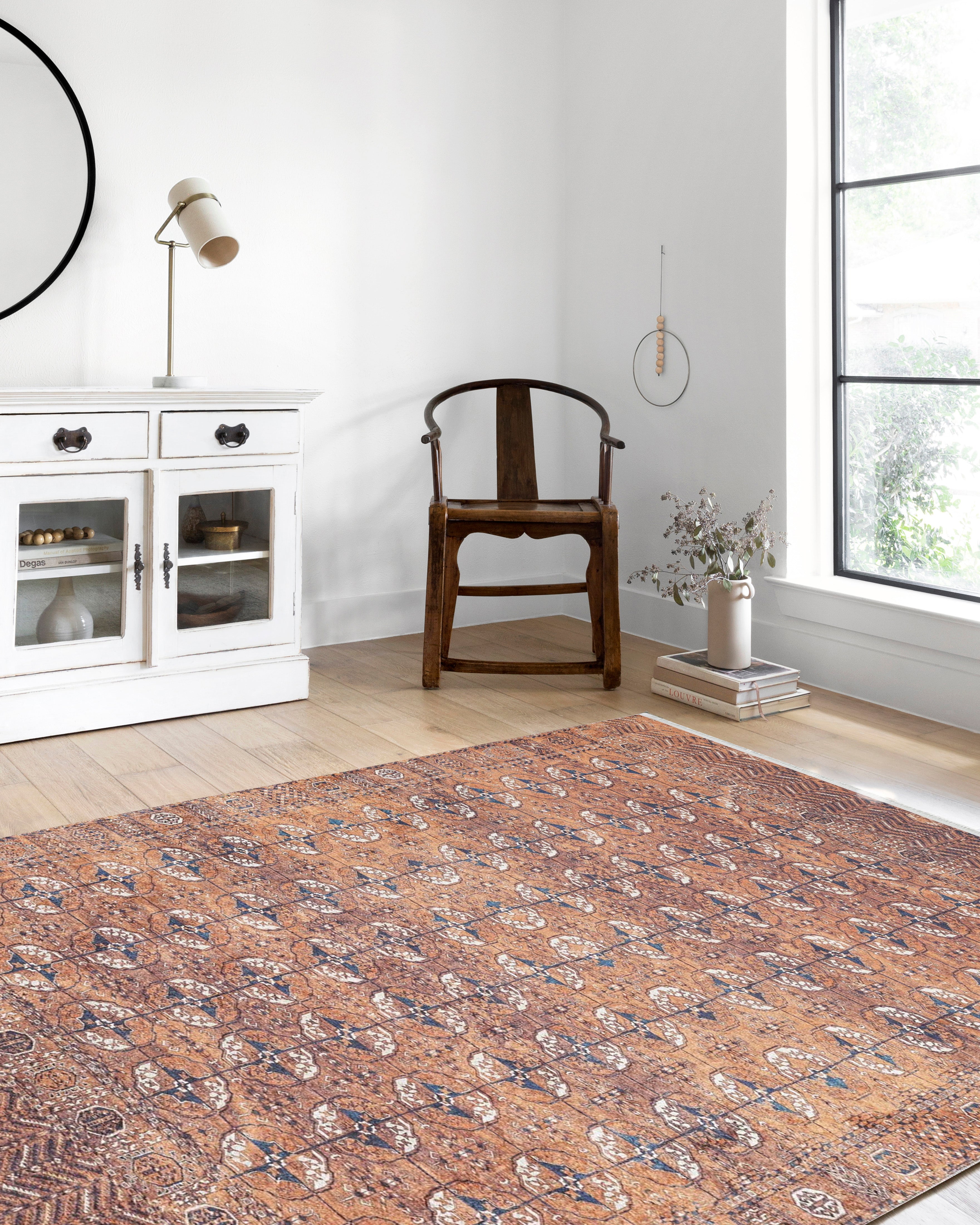 Turuncu Gümüş Geometrik Desenli Kilim Halı - Pera Halı