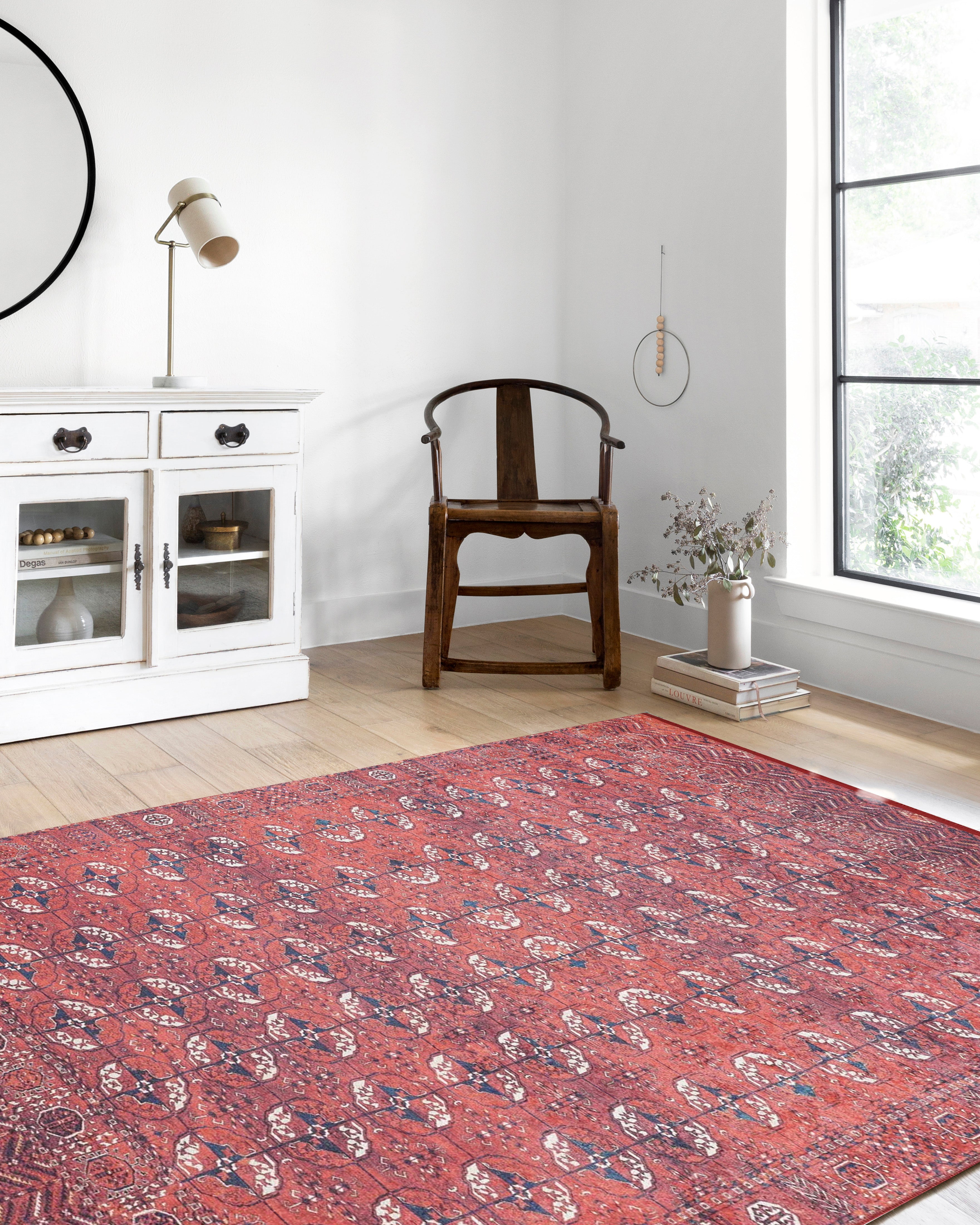 Kırmızı Vintage Eskitme Desenli Halı - Pera Halı