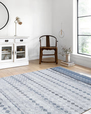 Gri Mavi Geometrik Antik Vintage Halı