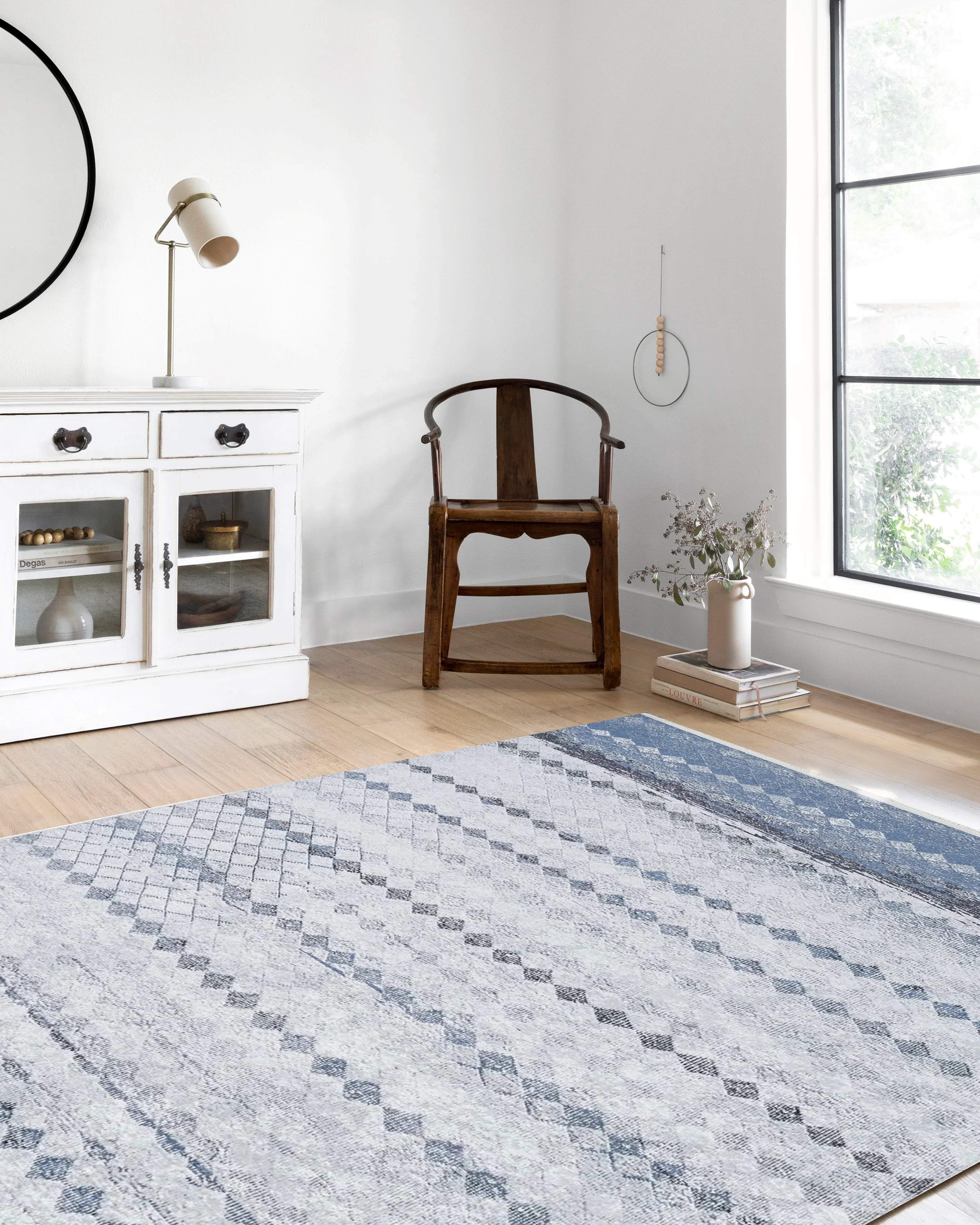 Gri Mavi Geometrik Antik Vintage Halı