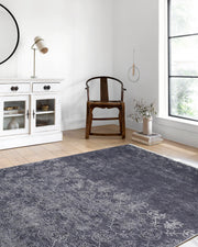 Siyah Beyaz Geometrik Çiçek Desenli Eskitme Halı