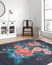 Karabağ Gül Desenli Siyah Halı