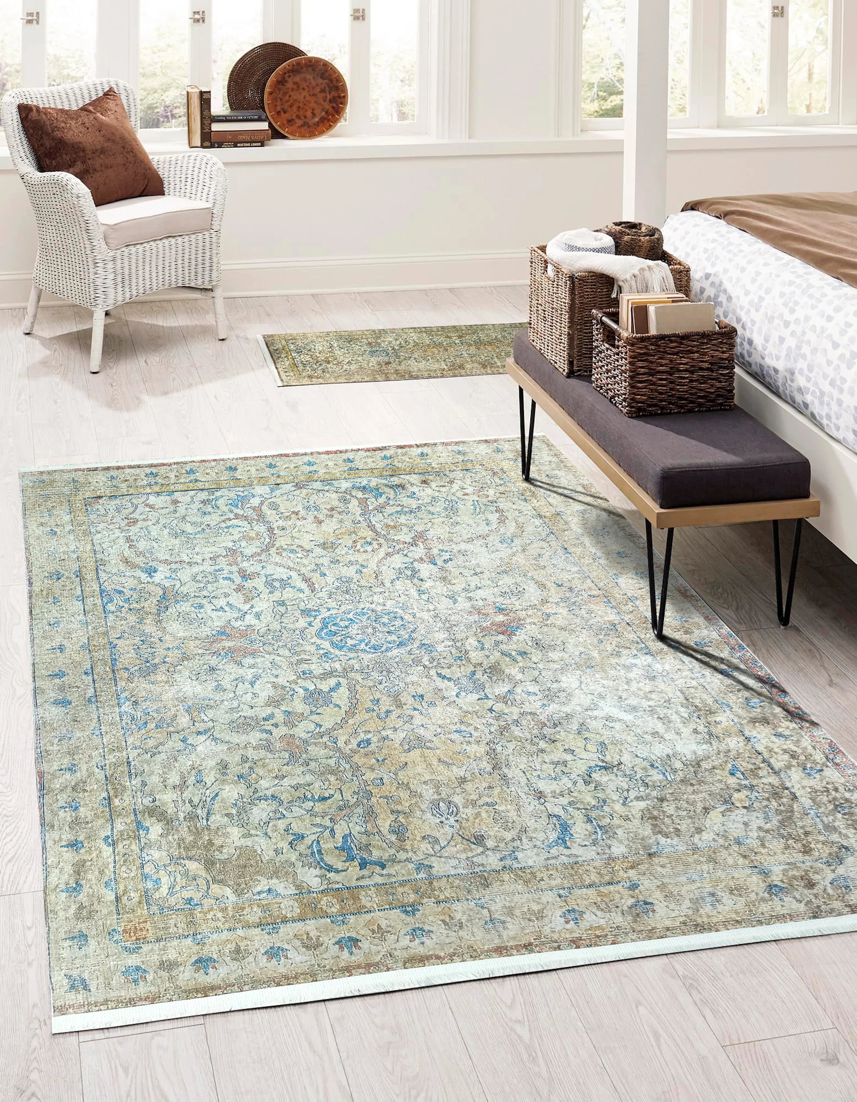 İran Bej Mavi Vintage Halı