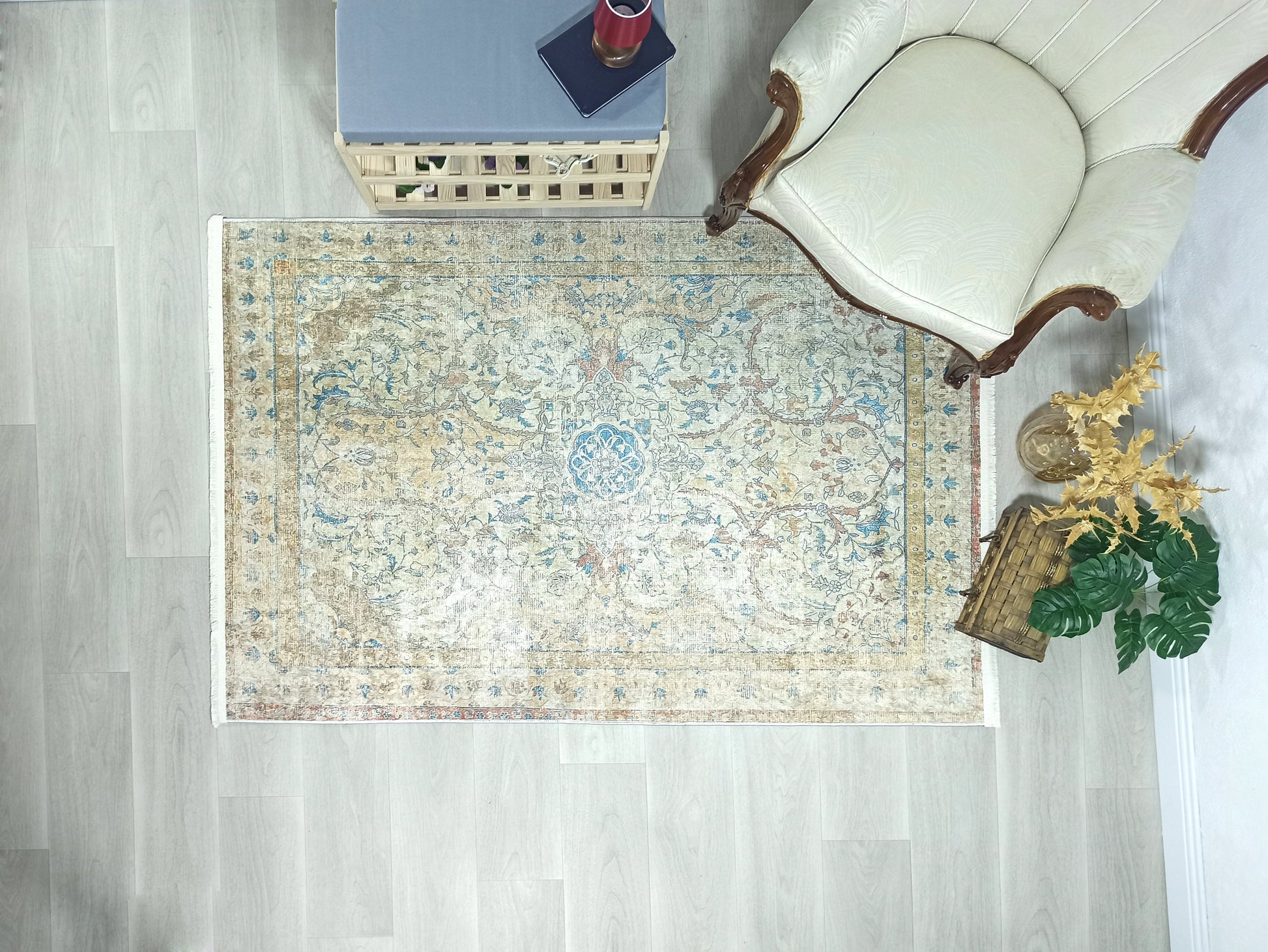 İran Bej Mavi Vintage Halı - Pera Halı