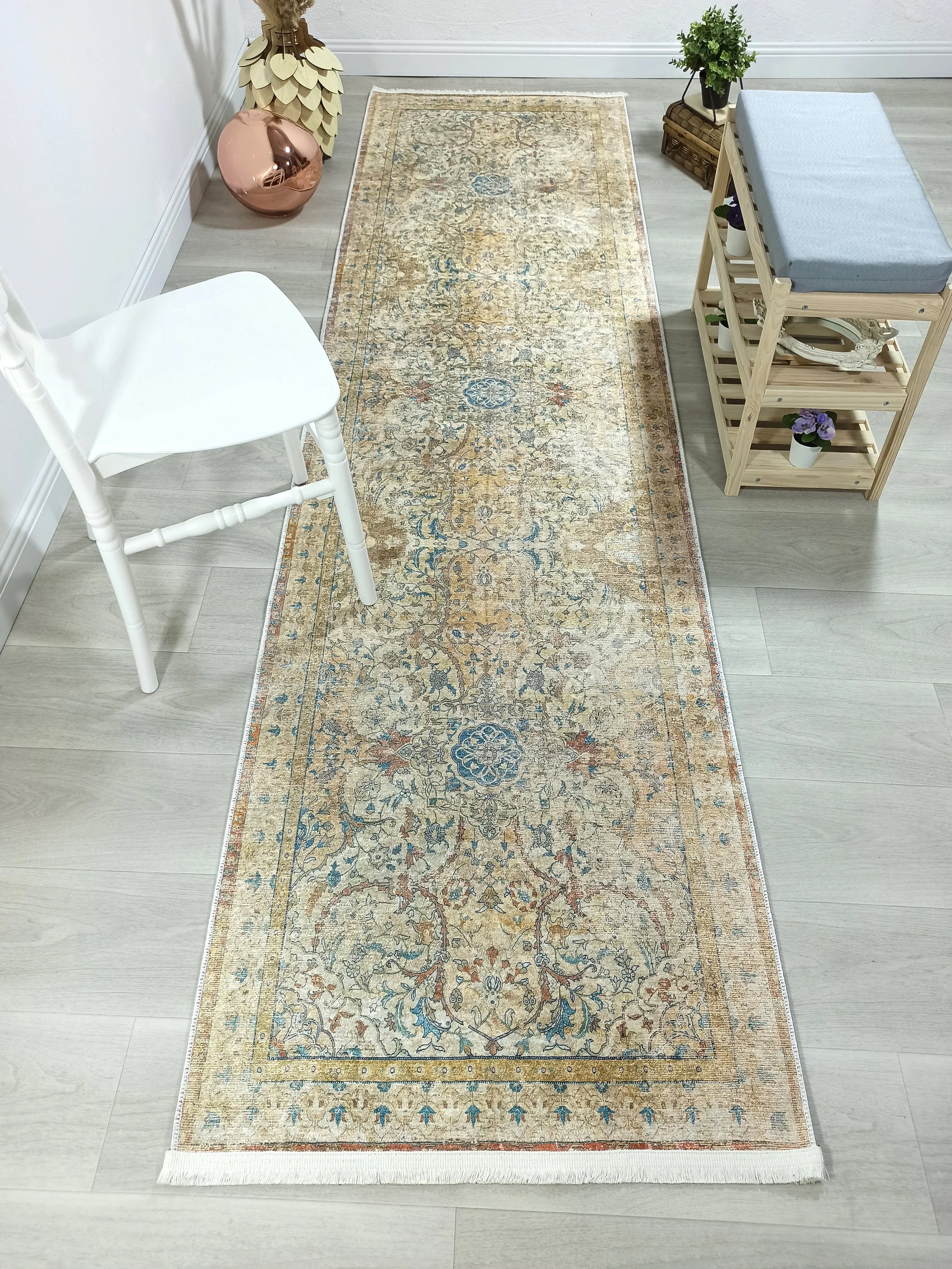 İran Bej Mavi Vintage Halı