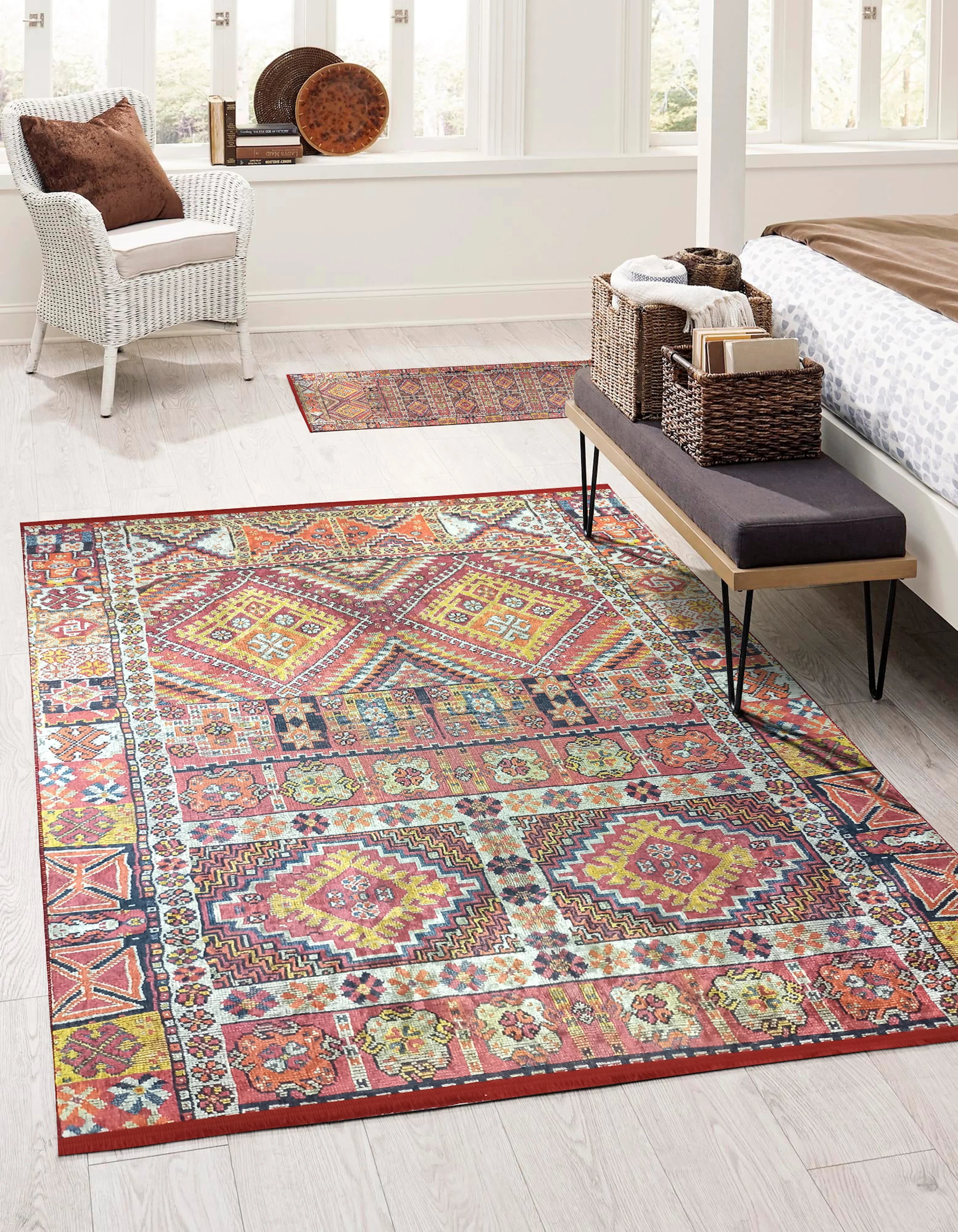 İran Doğal Fildişi Renkli Geometrik Halı