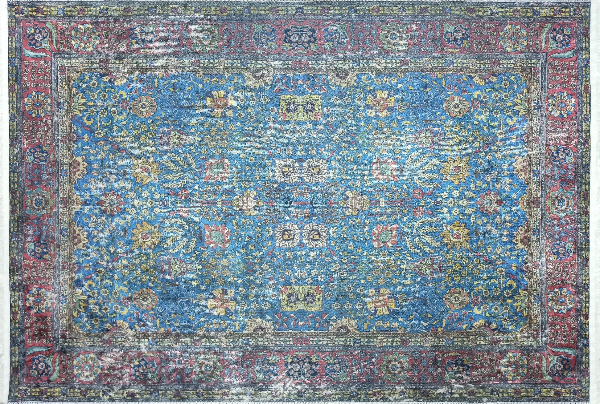Uşak Mavi Kırmızı Vintage Kilim Halı - Pera Halı