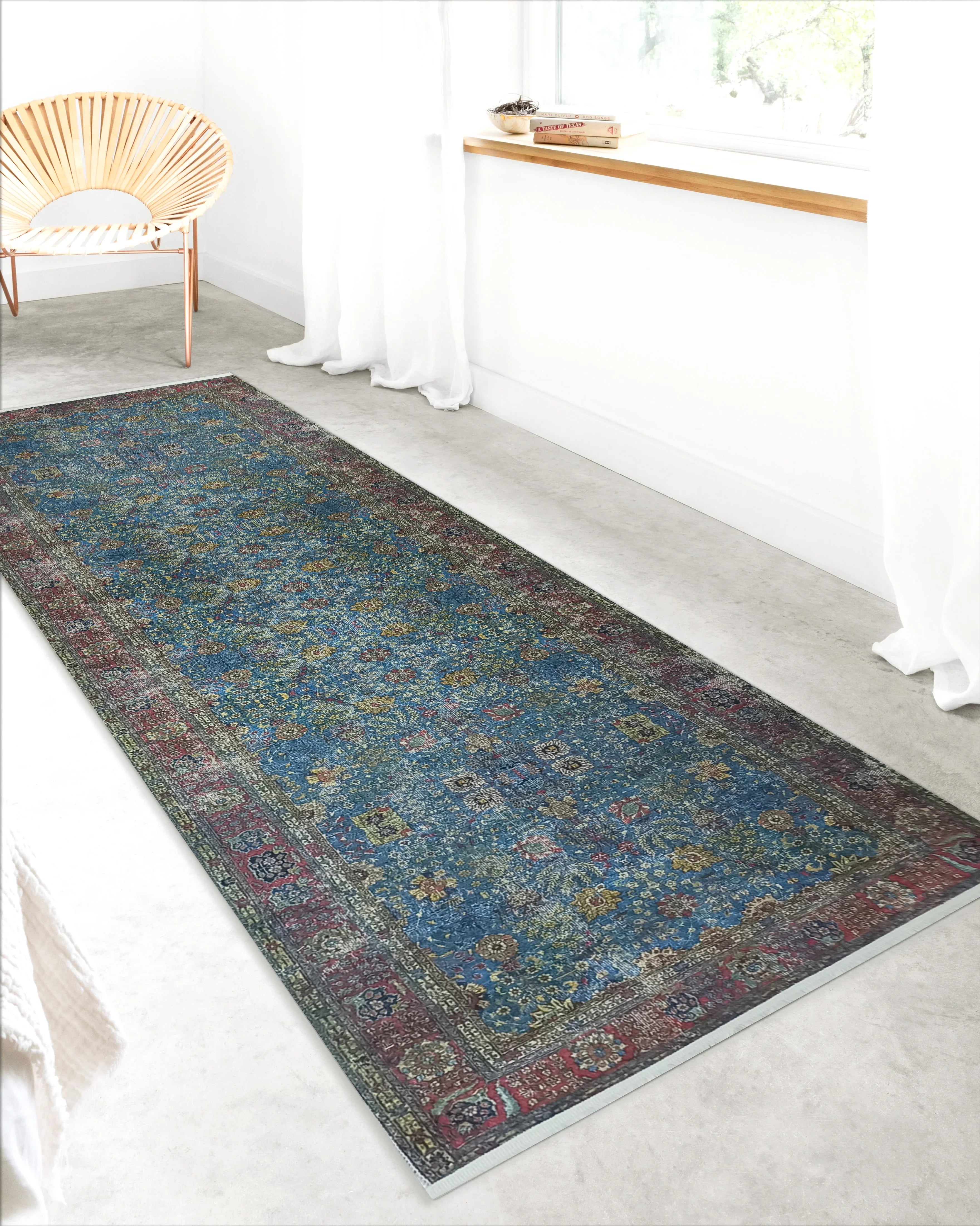 Uşak Mavi Kırmızı Vintage Kilim Halı