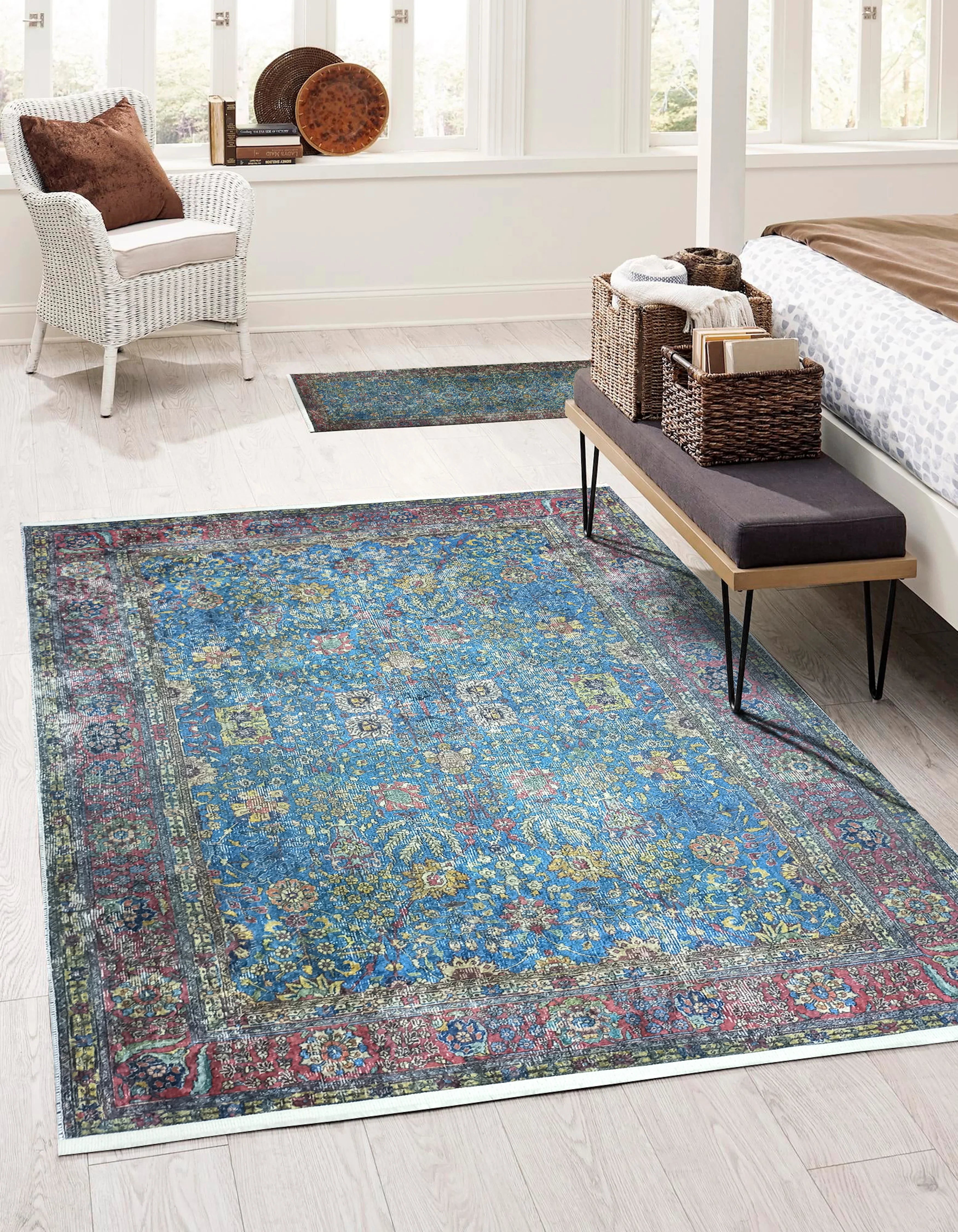 Uşak Mavi Kırmızı Vintage Kilim Halı